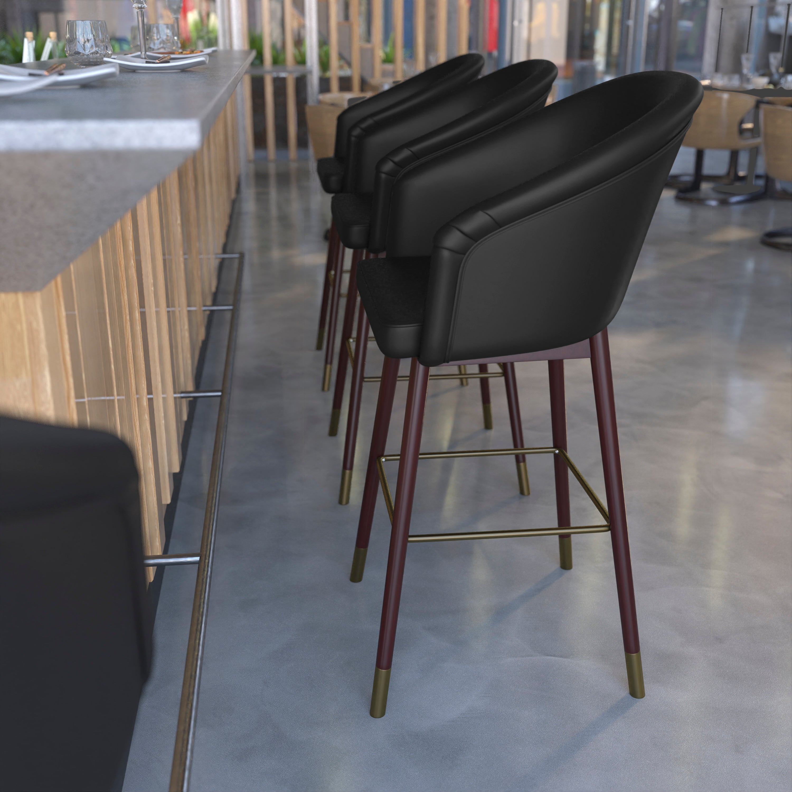 Margo Mid-Back Modern Barstool with Beechwood Legs and Curved Back - Set of 2