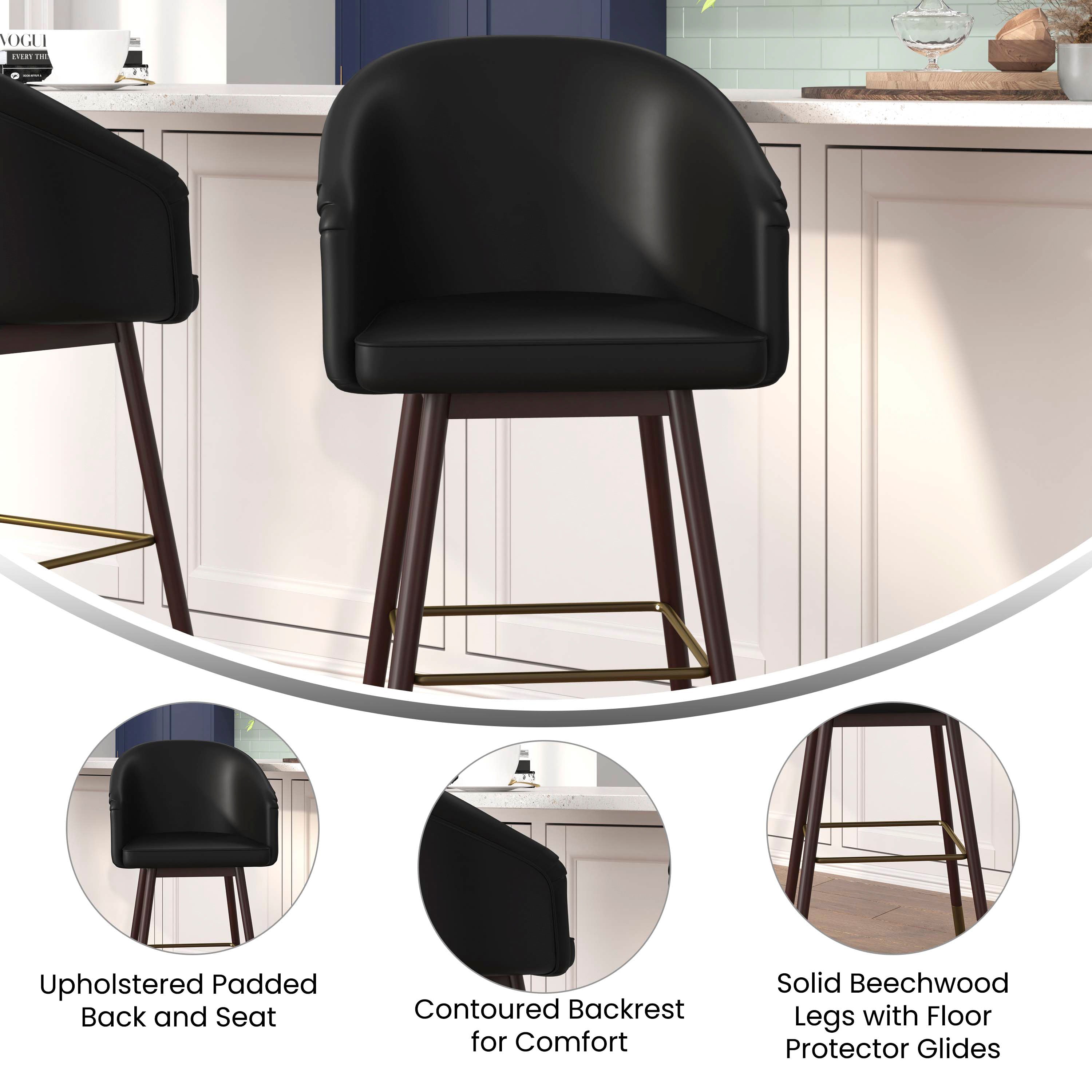 Margo Mid-Back Modern Barstool with Beechwood Legs and Curved Back - Set of 2