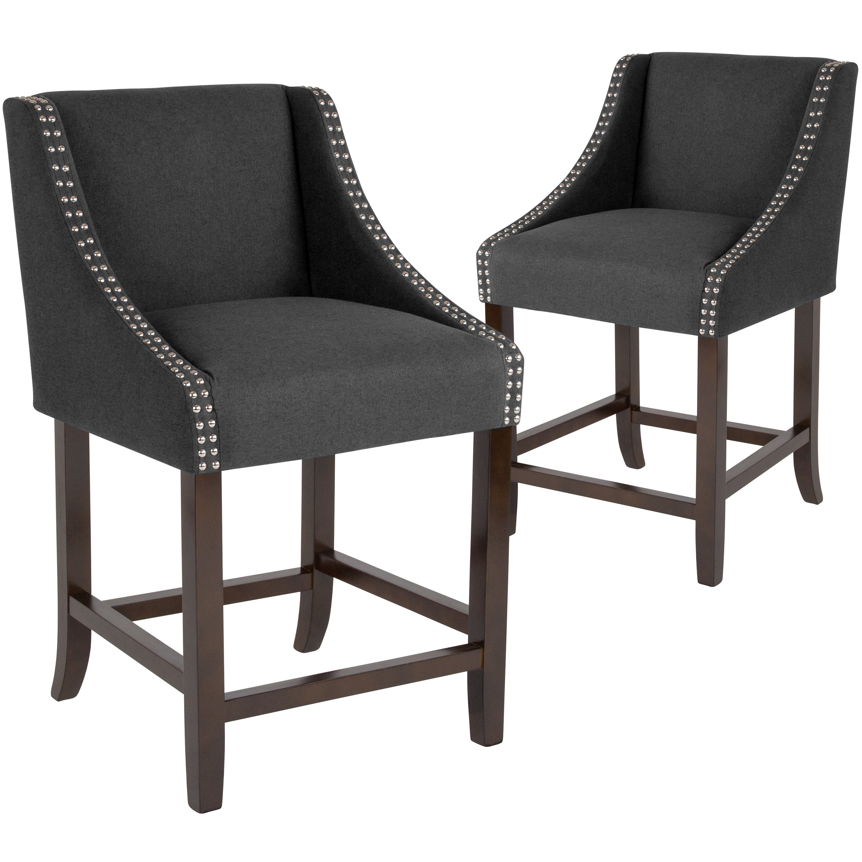 Carmel Series 24" High Transitional Wood Counter Height Stool with Accent Nail Trim, Set of 2