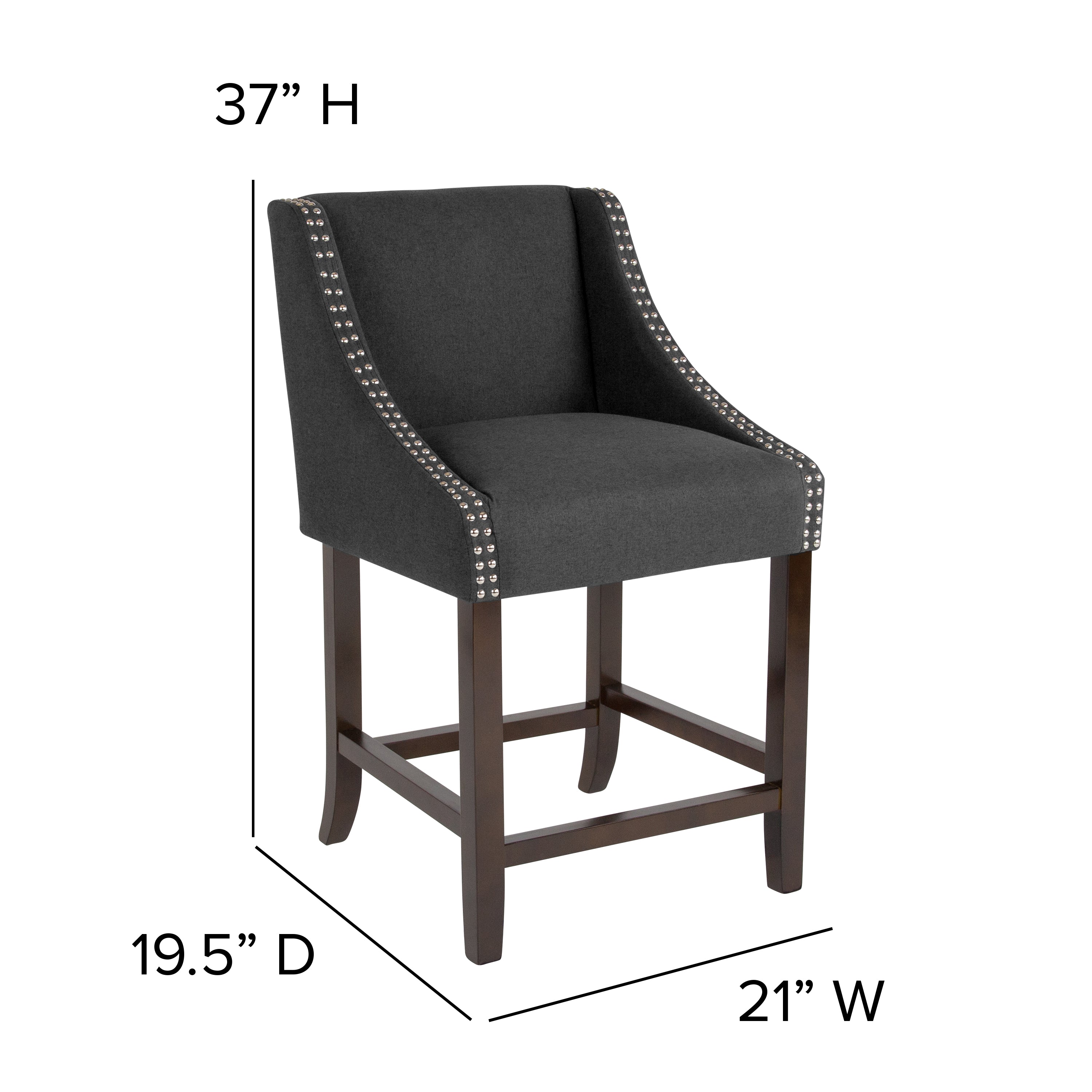 Carmel Series 24" High Transitional Wood Counter Height Stool with Accent Nail Trim, Set of 2