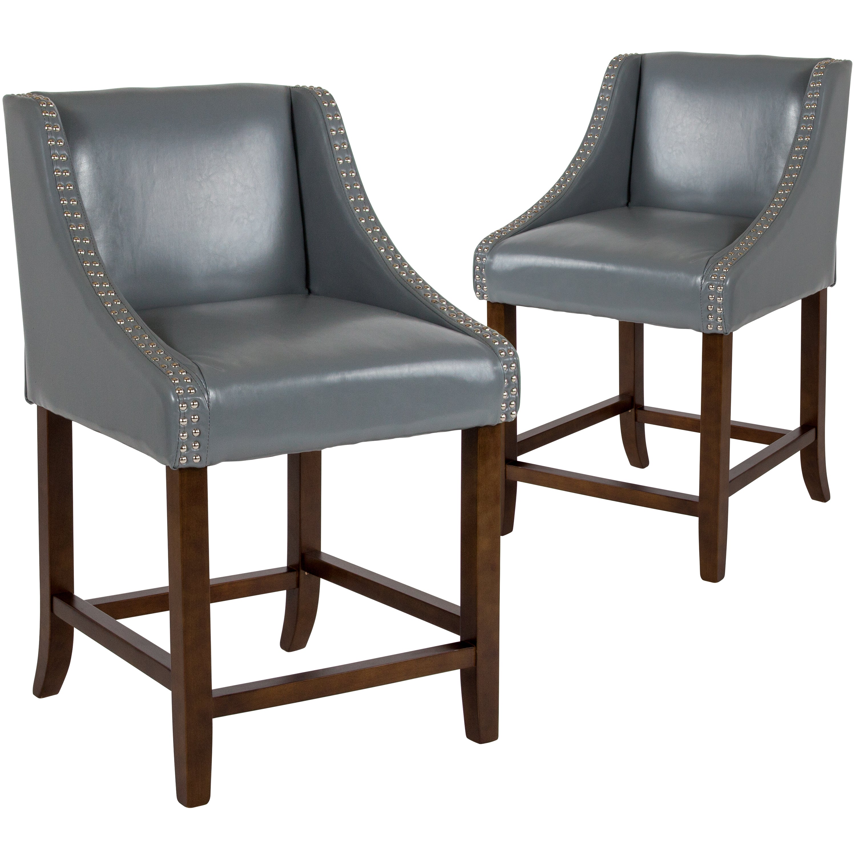 Carmel Series 24" High Transitional Wood Counter Height Stool with Accent Nail Trim, Set of 2