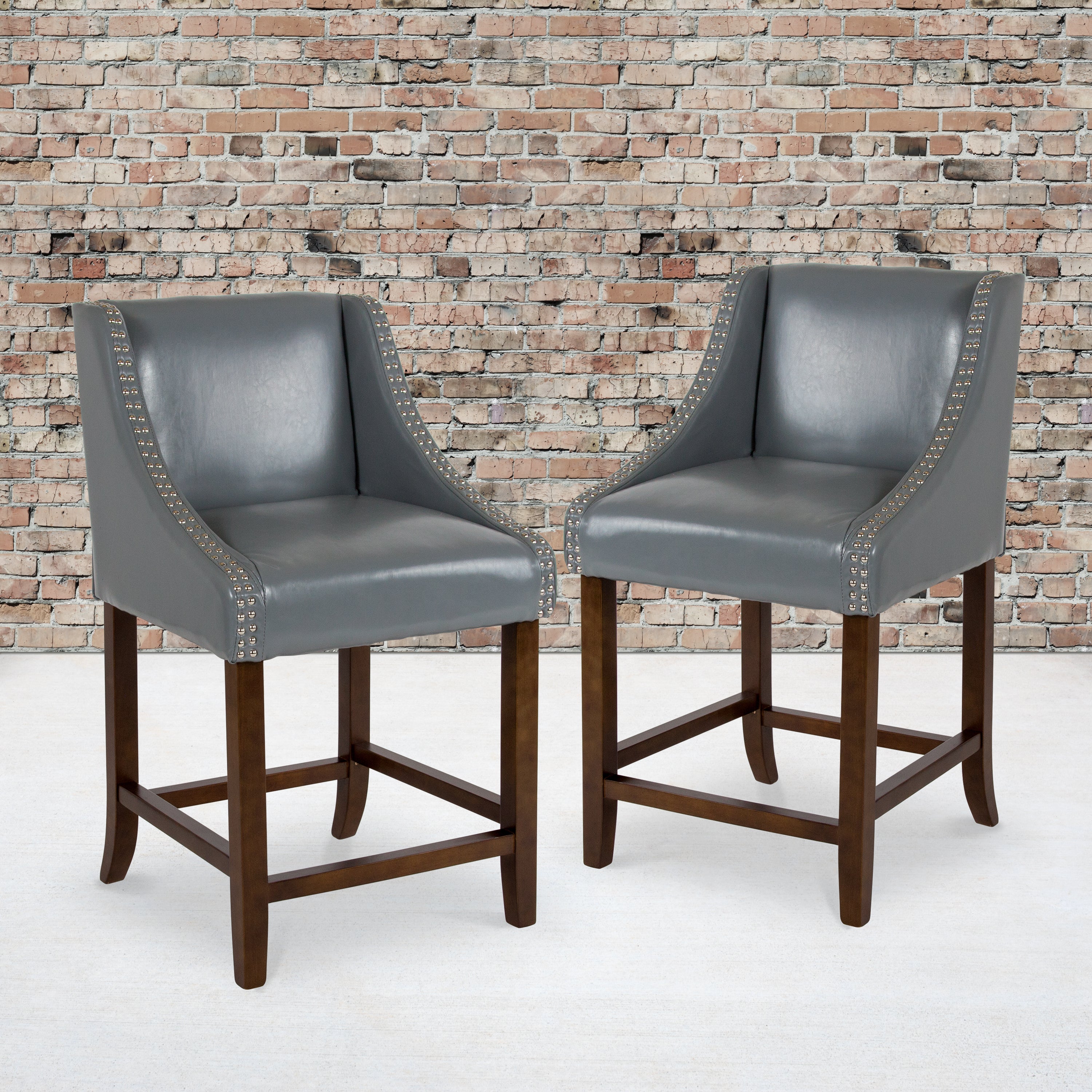 Carmel Series 24" High Transitional Wood Counter Height Stool with Accent Nail Trim, Set of 2