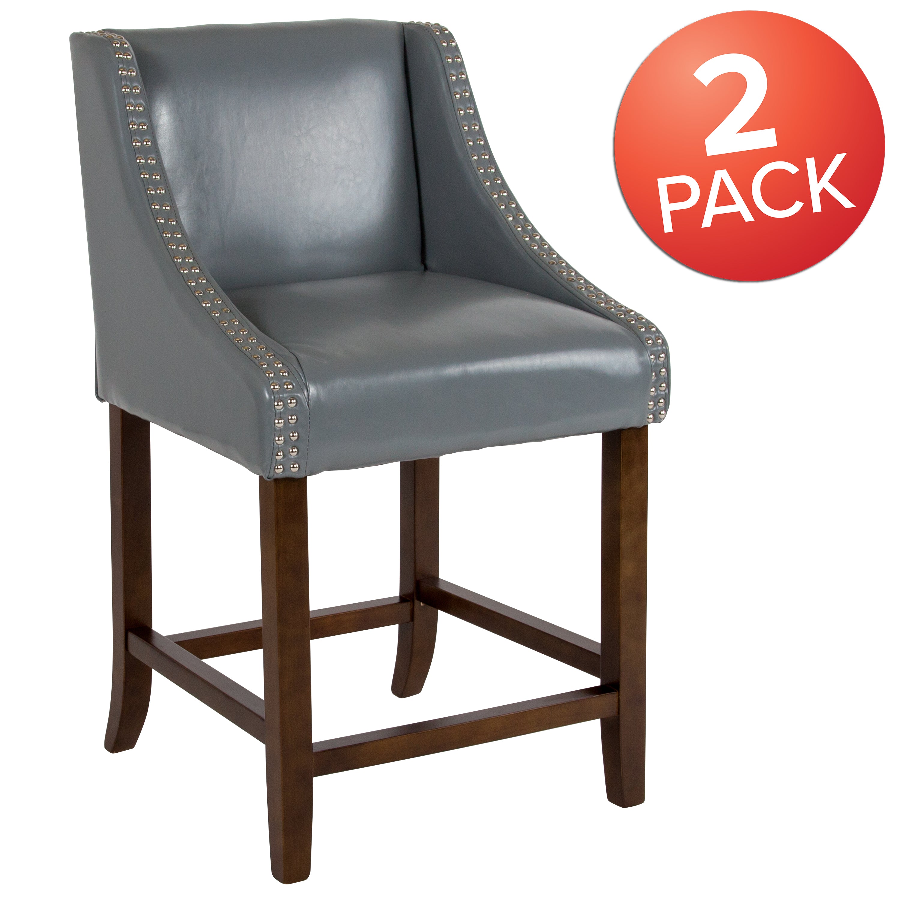 Carmel Series 24" High Transitional Wood Counter Height Stool with Accent Nail Trim, Set of 2