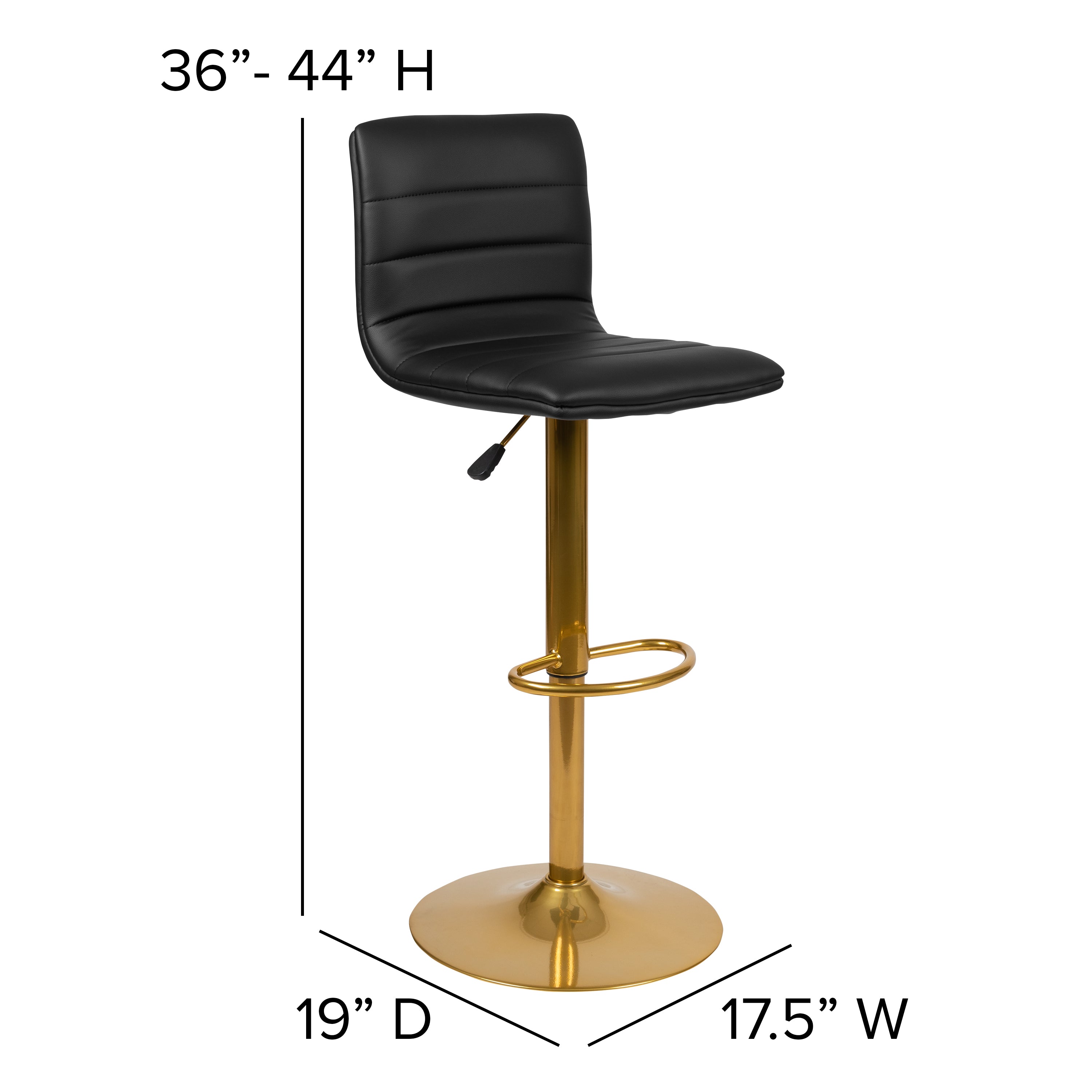 Modern Vinyl Adjustable Height Barstool with Horizontal Stitch Back, Set of 2