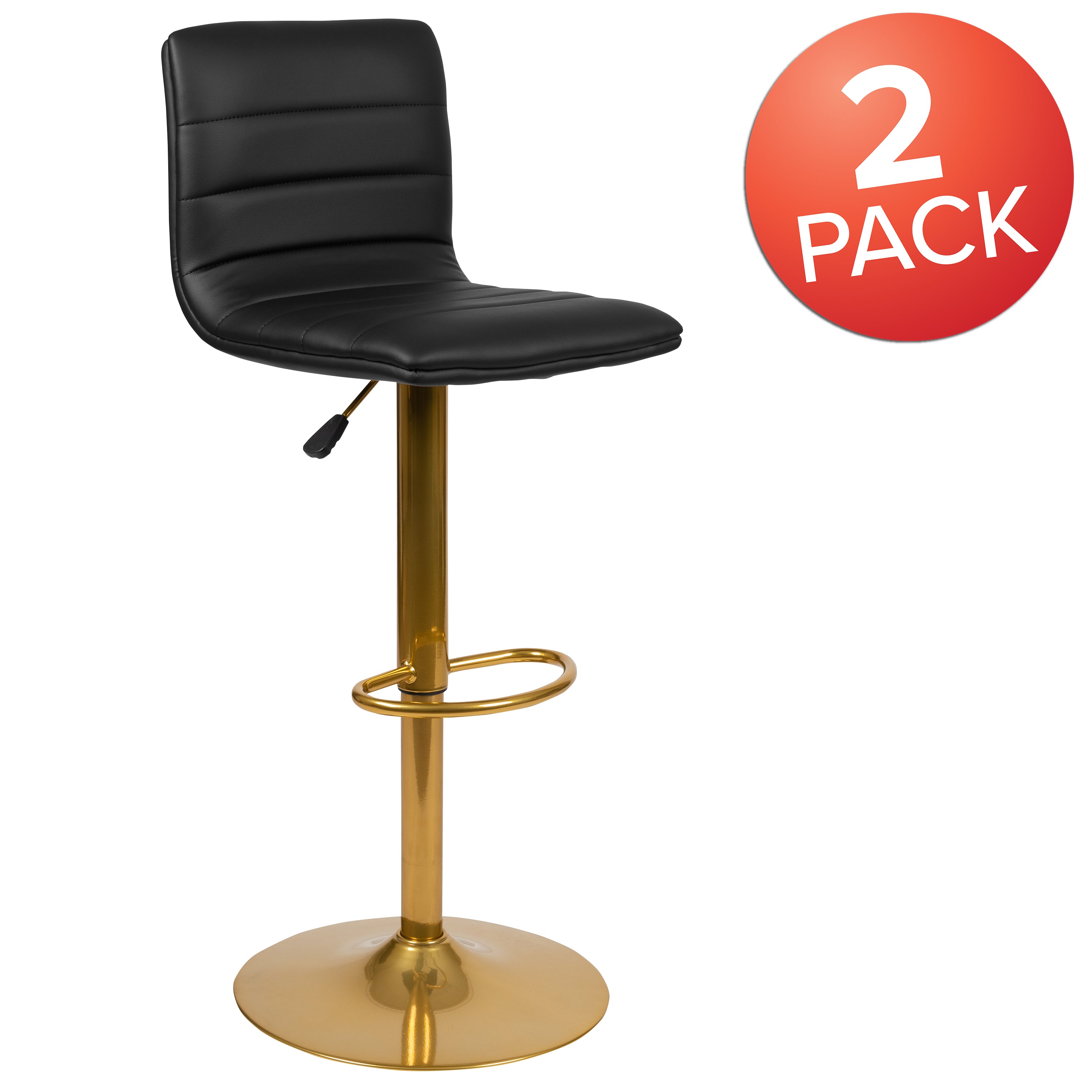 Modern Vinyl Adjustable Height Barstool with Horizontal Stitch Back, Set of 2