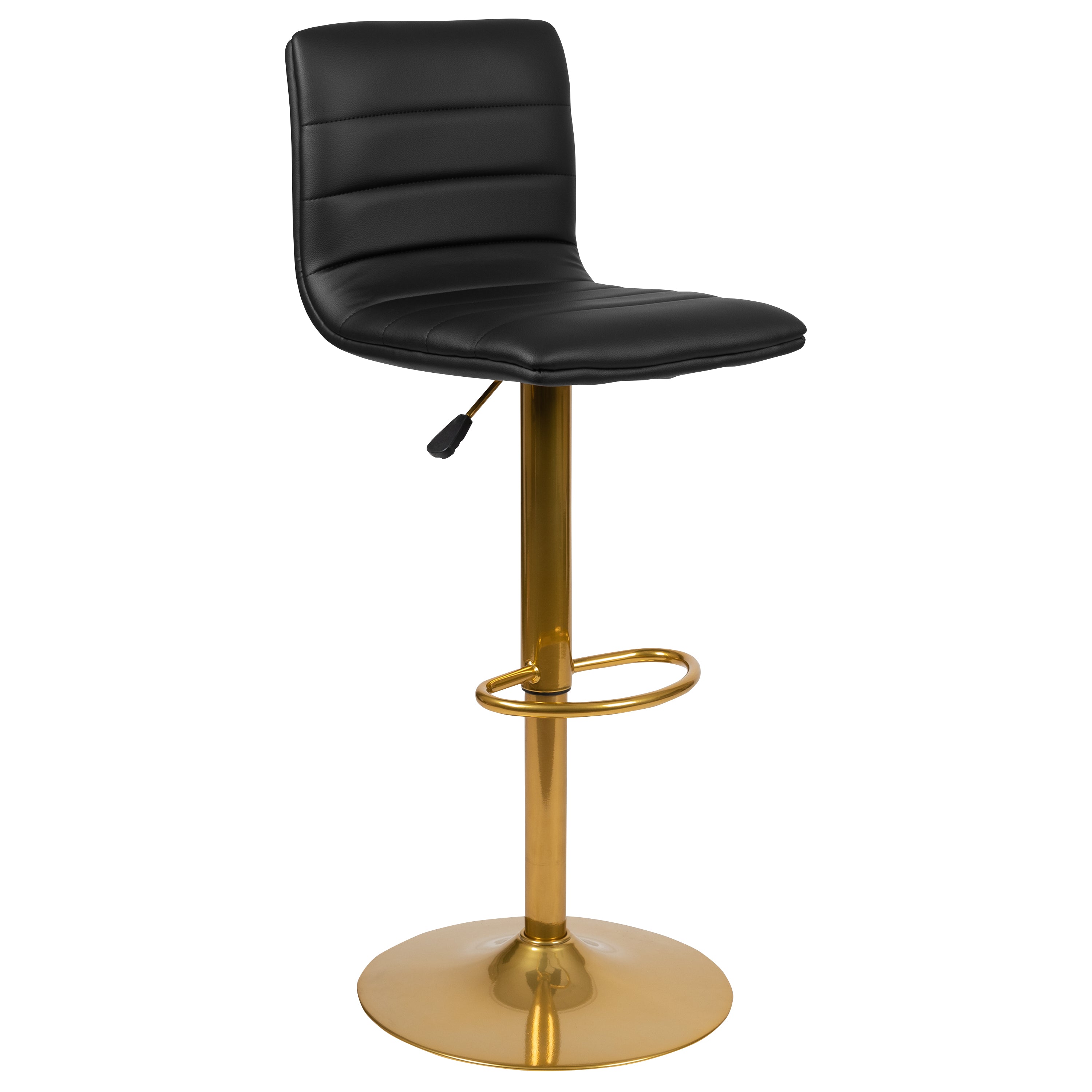 Modern Vinyl Adjustable Height Barstool with Horizontal Stitch Back, Set of 2
