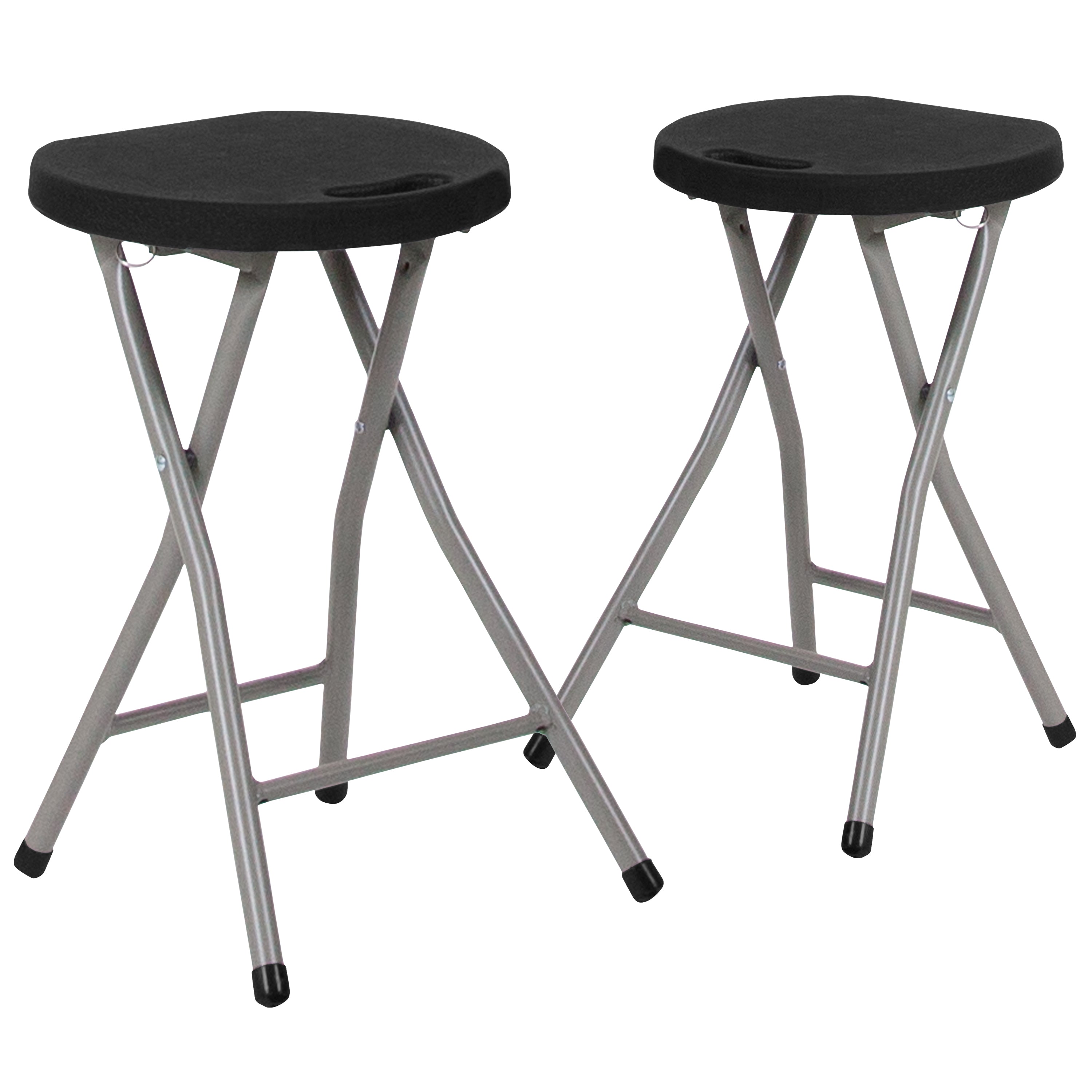 2 Pack Foldable Stool with Plastic Seat and Powder Coated Frame-Plastic Folding Stools-Flash Furniture-Wall2Wall Furnishings
