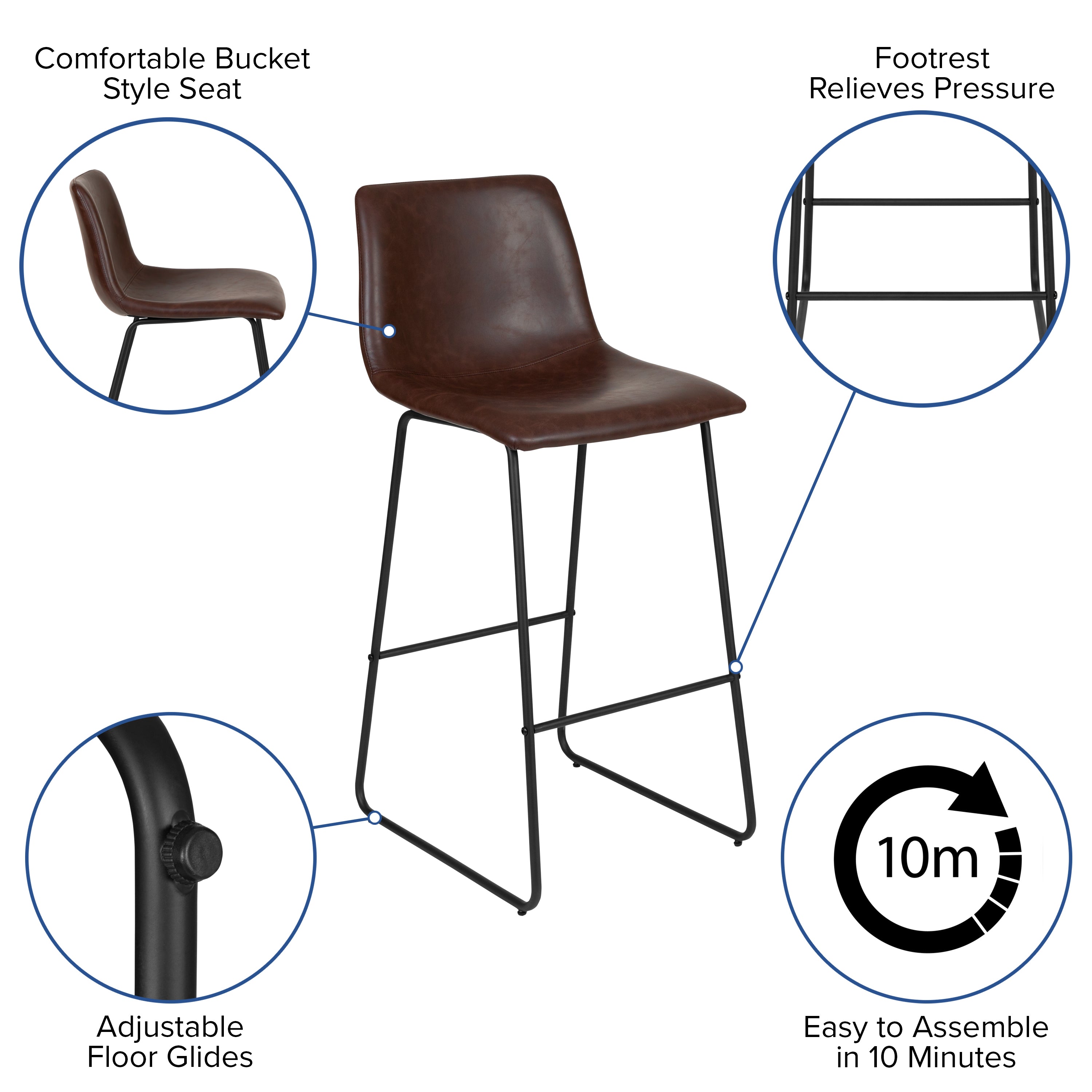 30 Inch LeatherSoft Bar Height Barstools, Set of 2