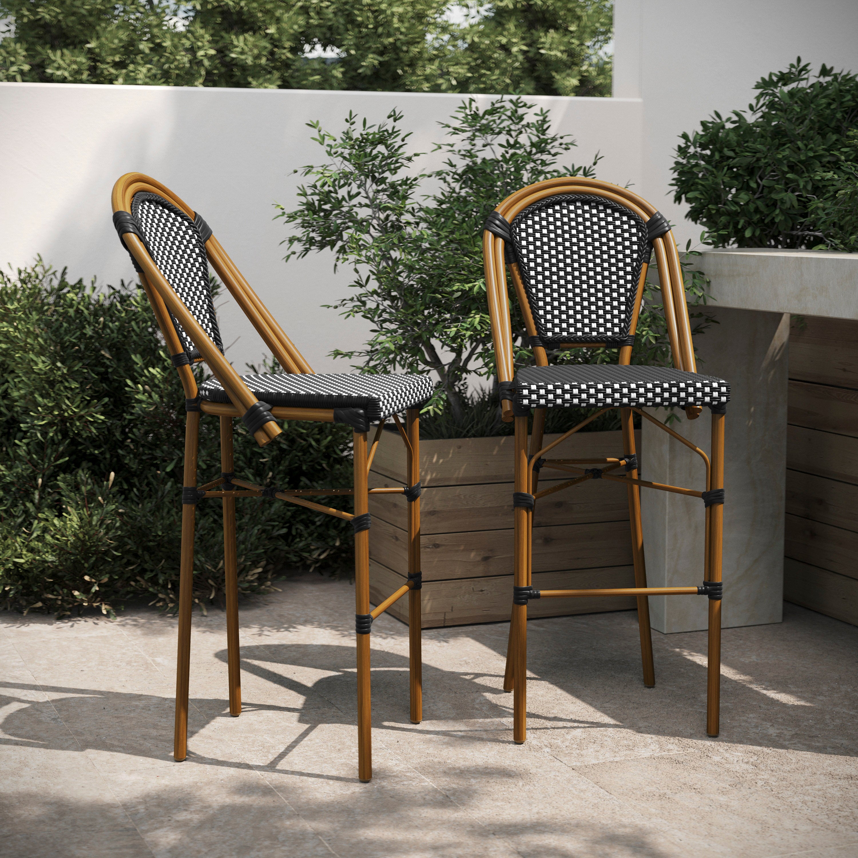 Bordeaux Set of 2 Stackable Indoor/Outdoor Bistro 30" High Bar Height Stools