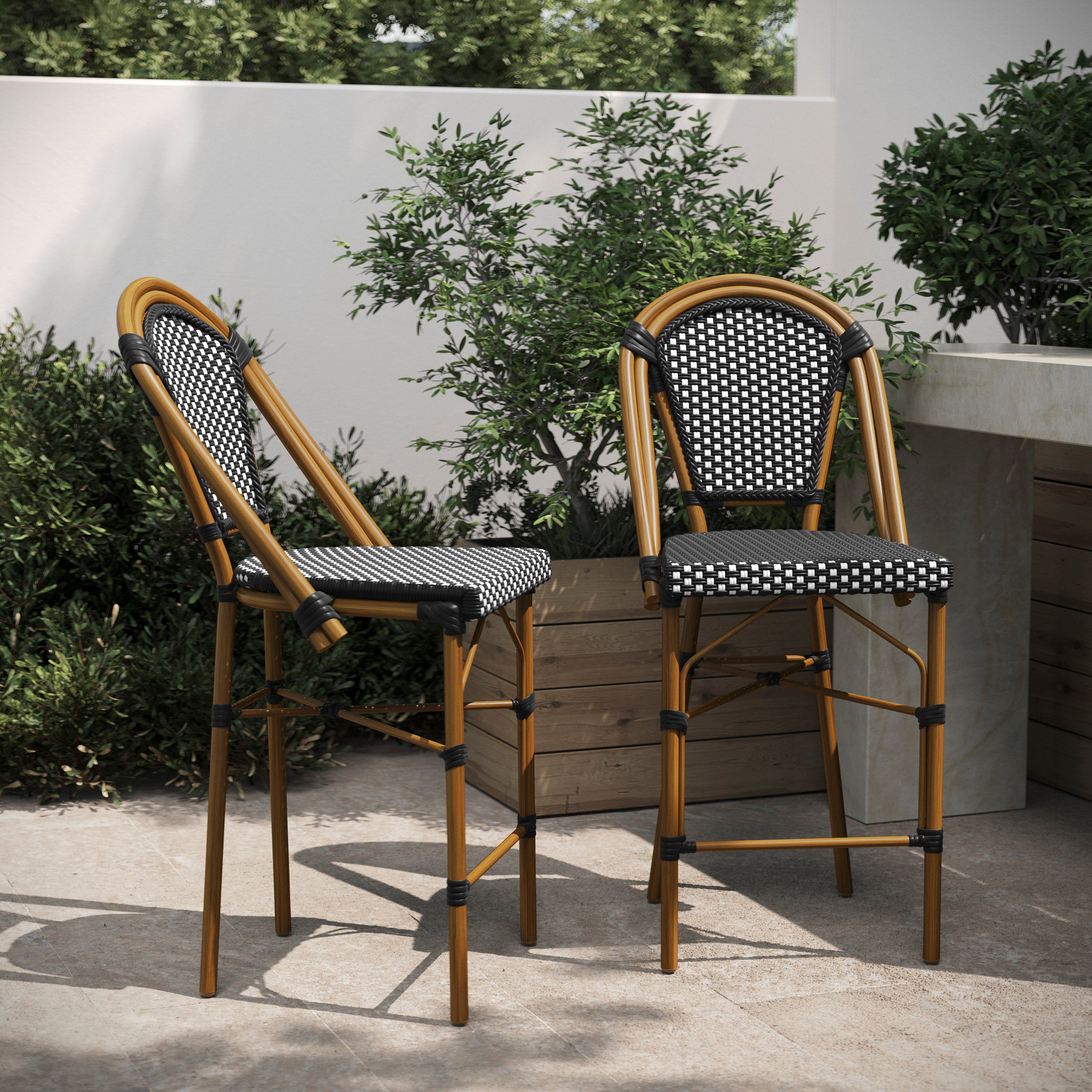 Bordeaux Set of 2 Stackable Indoor/Outdoor Bistro 26" High Counter Height Stools