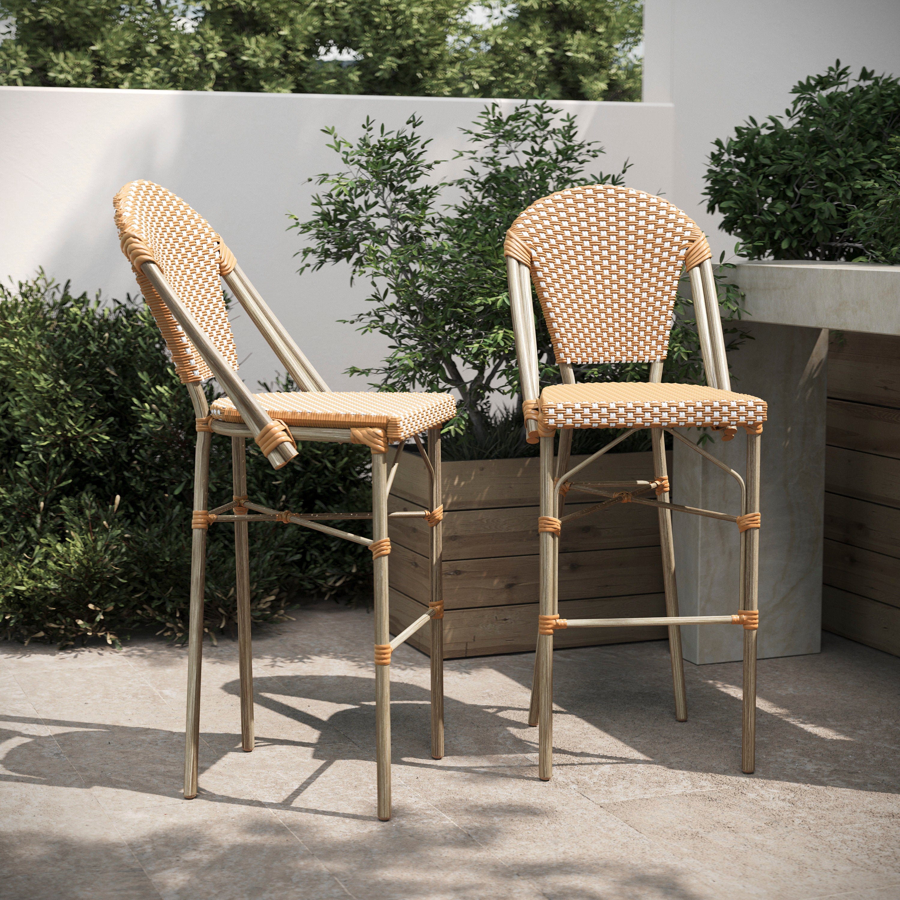 Lourdes Set of 2 Stackable Indoor/Outdoor Bistro 30" High Bar Height Stools