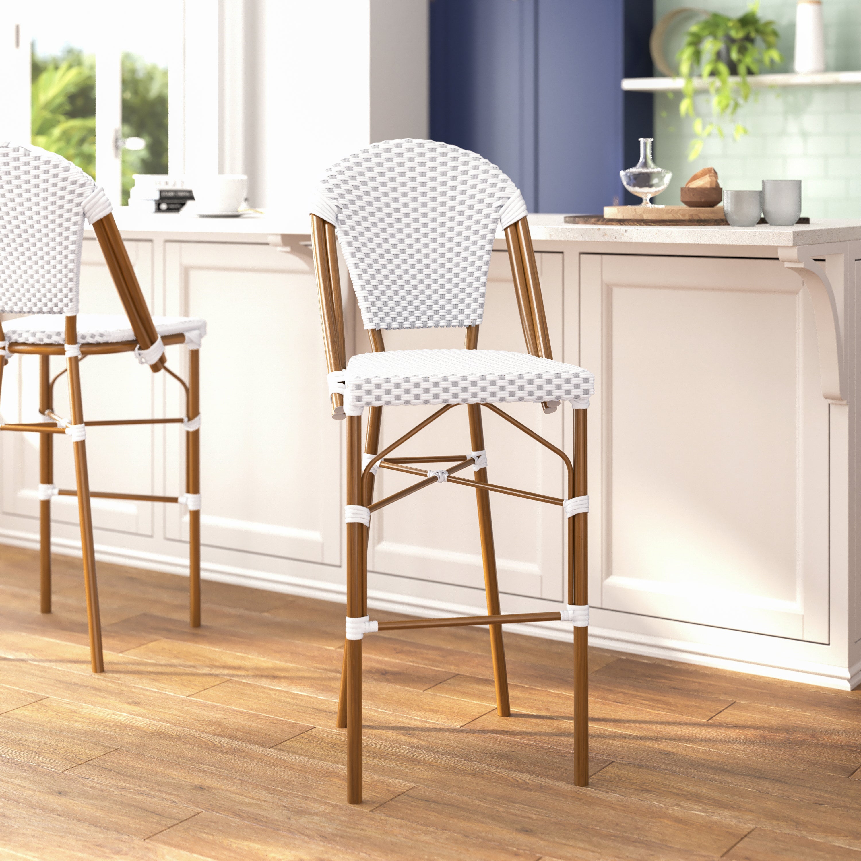 Lourdes Set of 2 Stackable Indoor/Outdoor Bistro 30" High Bar Height Stools