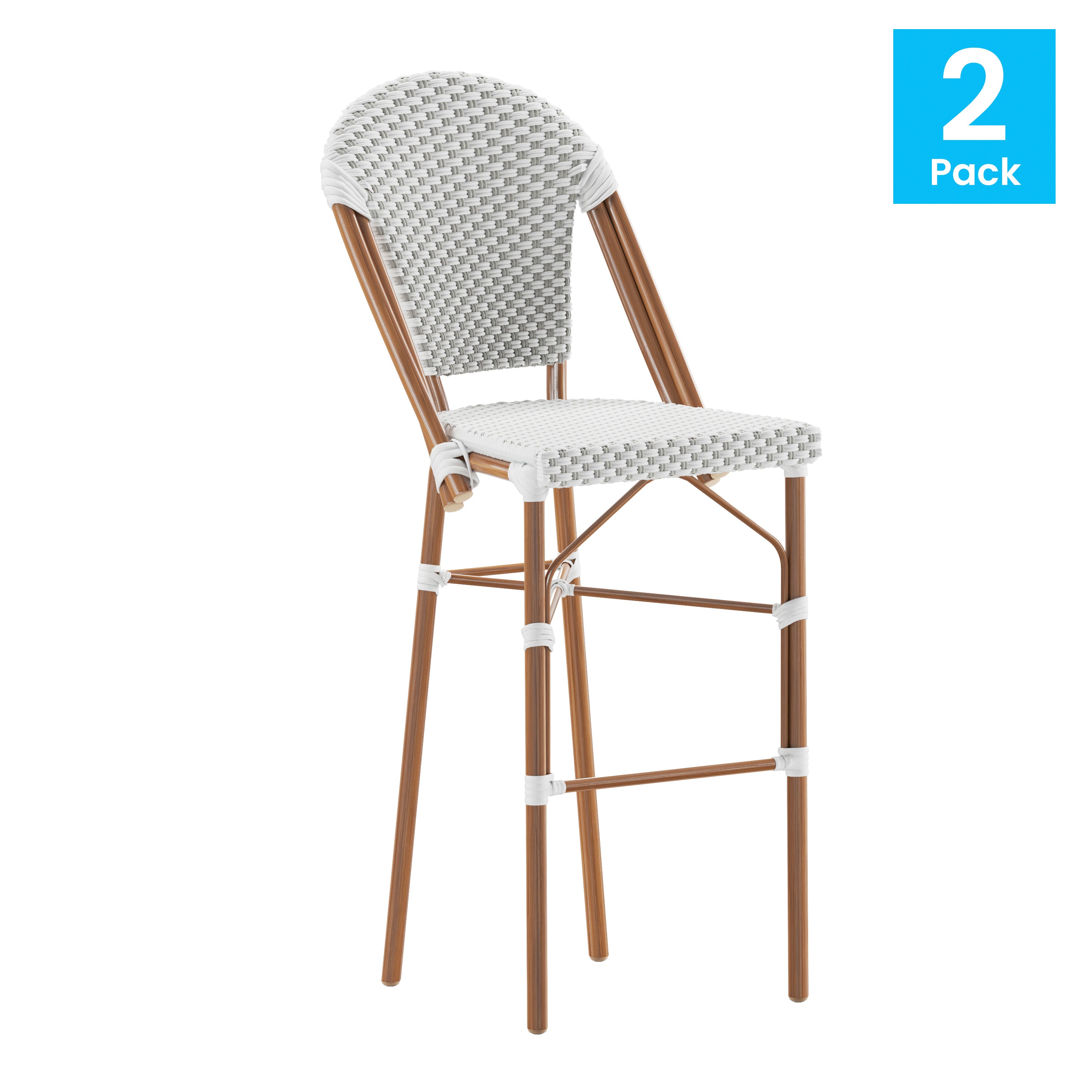 Lourdes Set of 2 Stackable Indoor/Outdoor Bistro 30" High Bar Height Stools