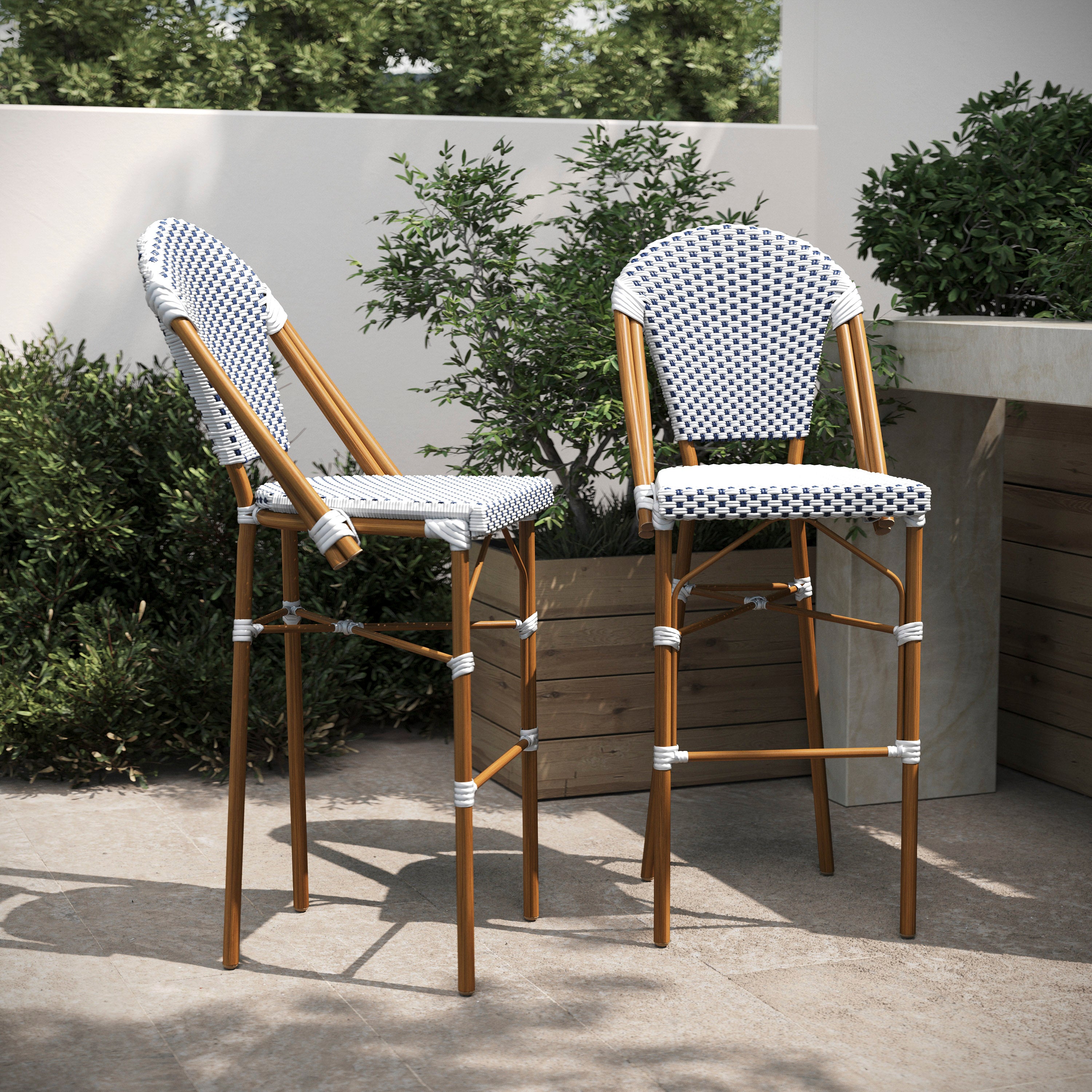 Lourdes Set of 2 Stackable Indoor/Outdoor Bistro 30" High Bar Height Stools