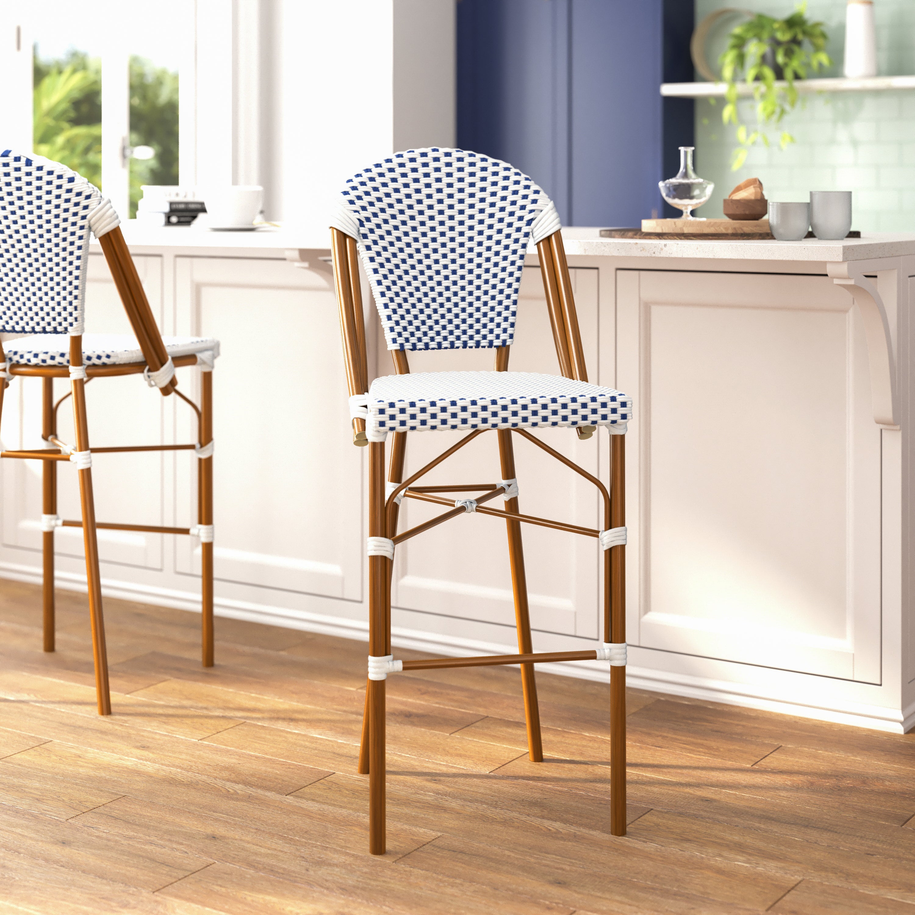 Lourdes Set of 2 Stackable Indoor/Outdoor Bistro 30" High Bar Height Stools