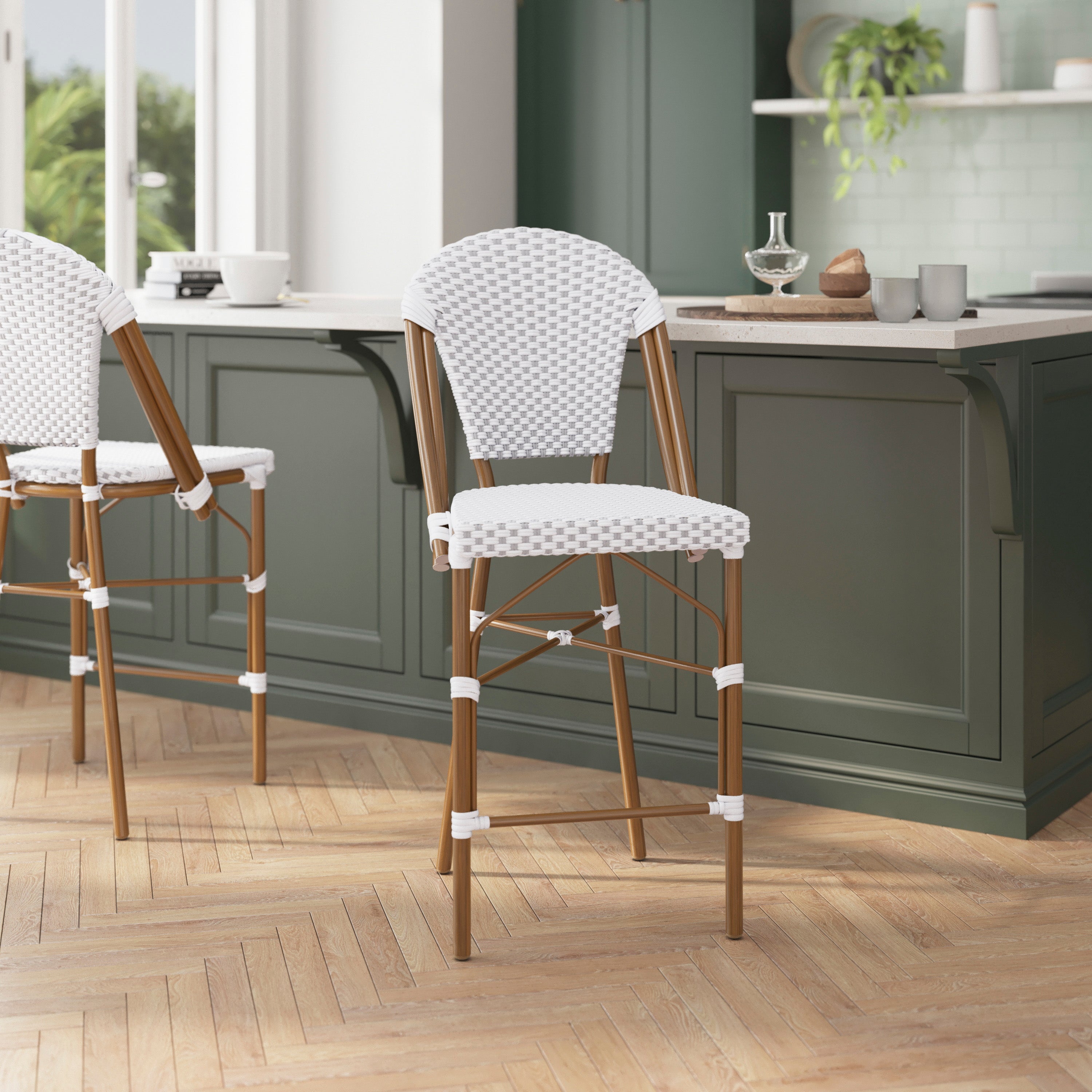 Lourdes Set of 2 Stackable Indoor/Outdoor Bistro 26" High Counter Height Stools