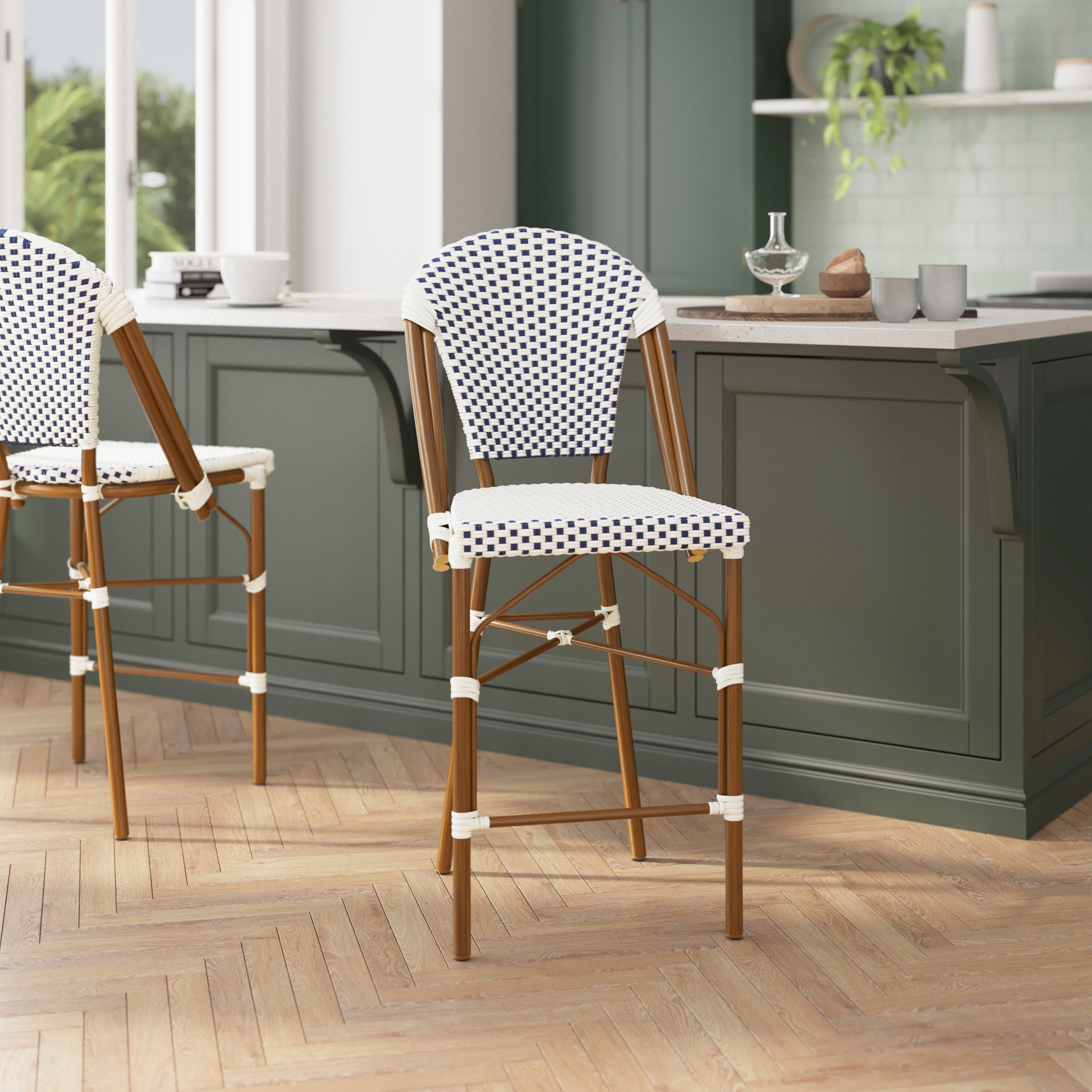 Lourdes Set of 2 Stackable Indoor/Outdoor Bistro 26" High Counter Height Stools