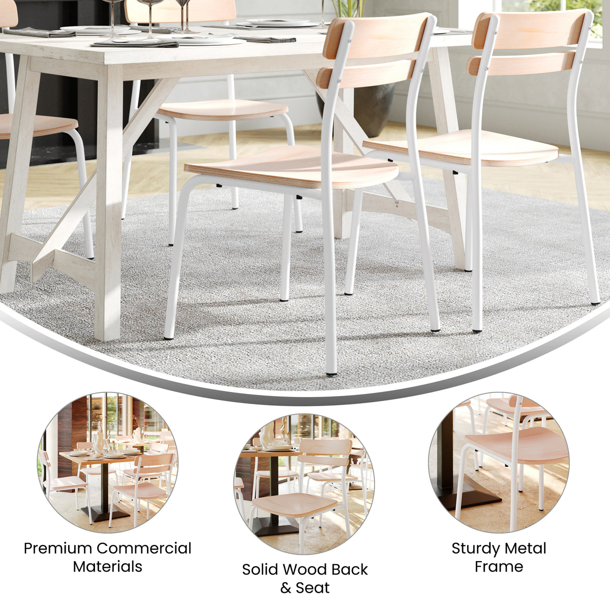 2 Pack Cyprus Commercial Grade Solid Wood Dining Chairs with Metal Frames and Antique Finish