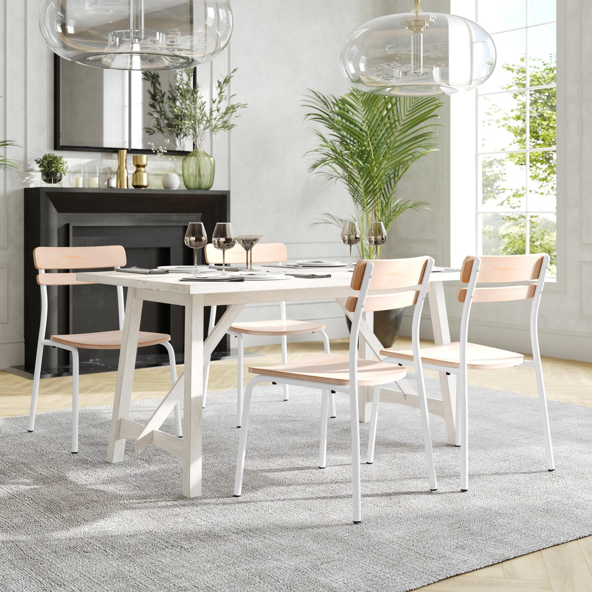 2 Pack Cyprus Commercial Grade Solid Wood Dining Chairs with Metal Frames and Antique Finish