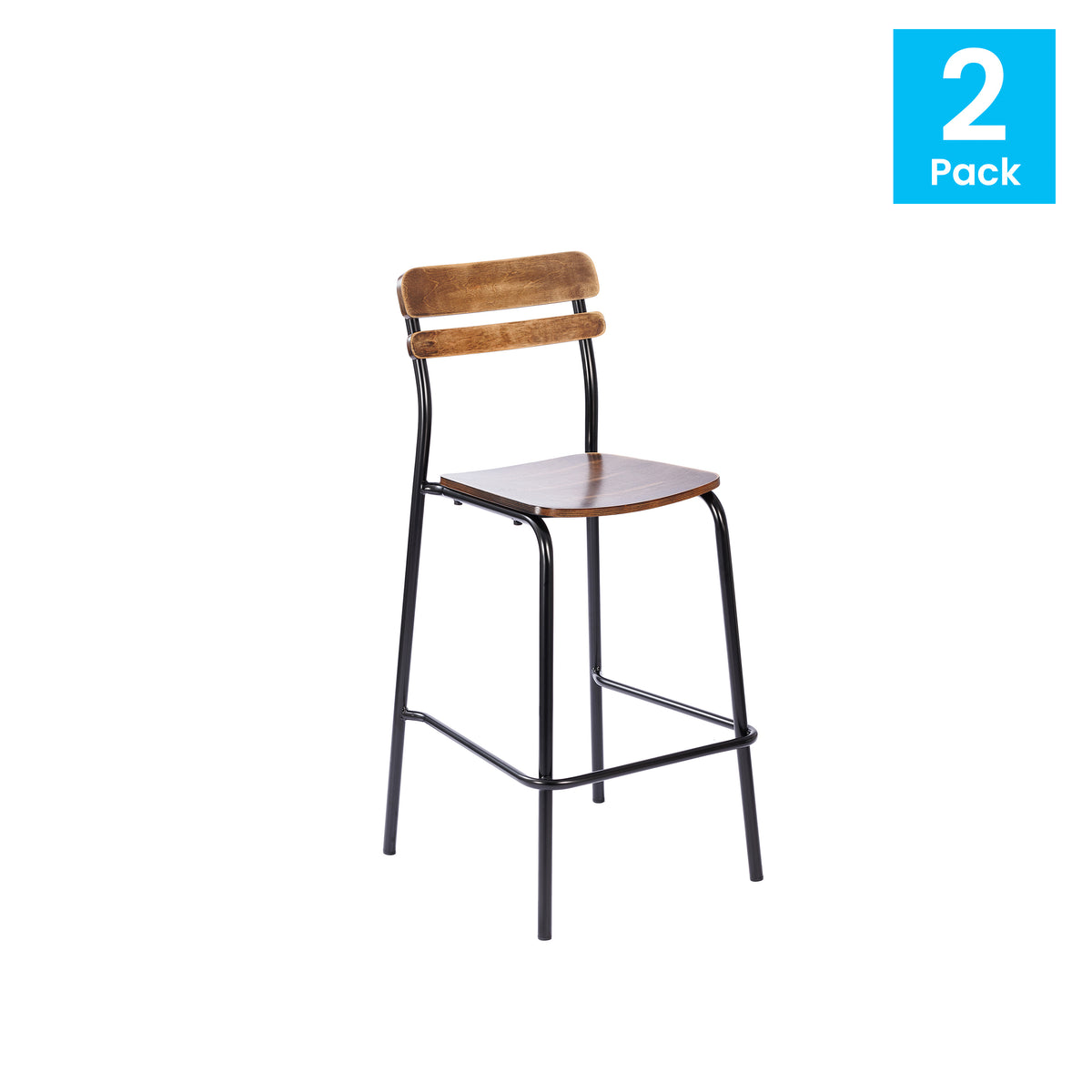 2 Pack Cyprus Commercial Grade Solid Wood Bar Stools with Metal Frames and Antique Finish
