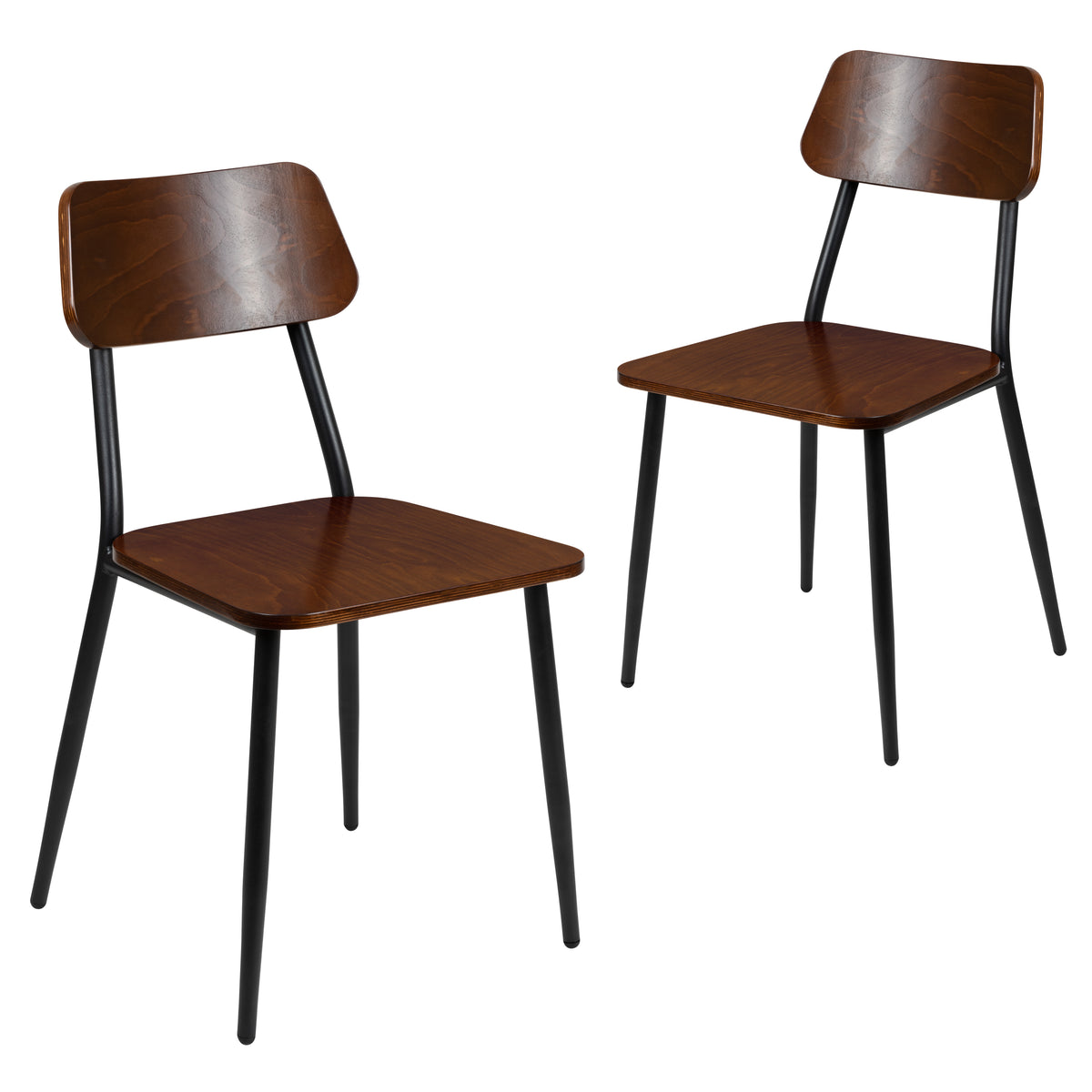 Industrial Dining Chair with Steel Frame and Rustic Wood Seat, Set of 2