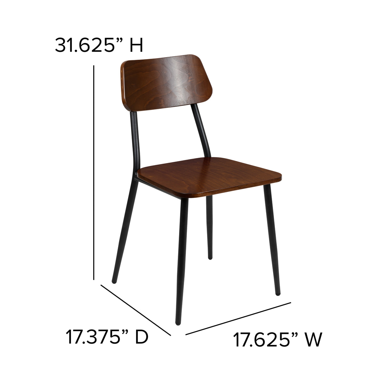 Industrial Dining Chair with Steel Frame and Rustic Wood Seat, Set of 2
