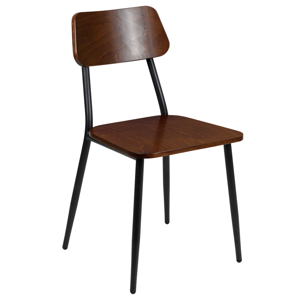 Industrial Dining Chair with Steel Frame and Rustic Wood Seat, Set of 2
