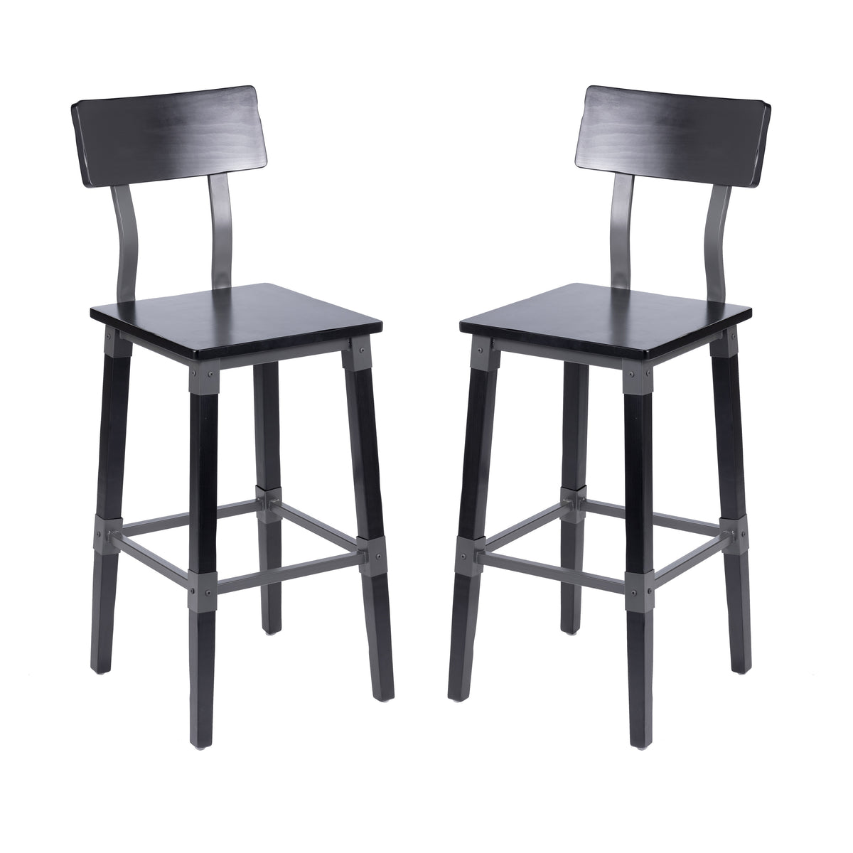 2 Pack Rustic Antique Industrial Wood Dining Barstool