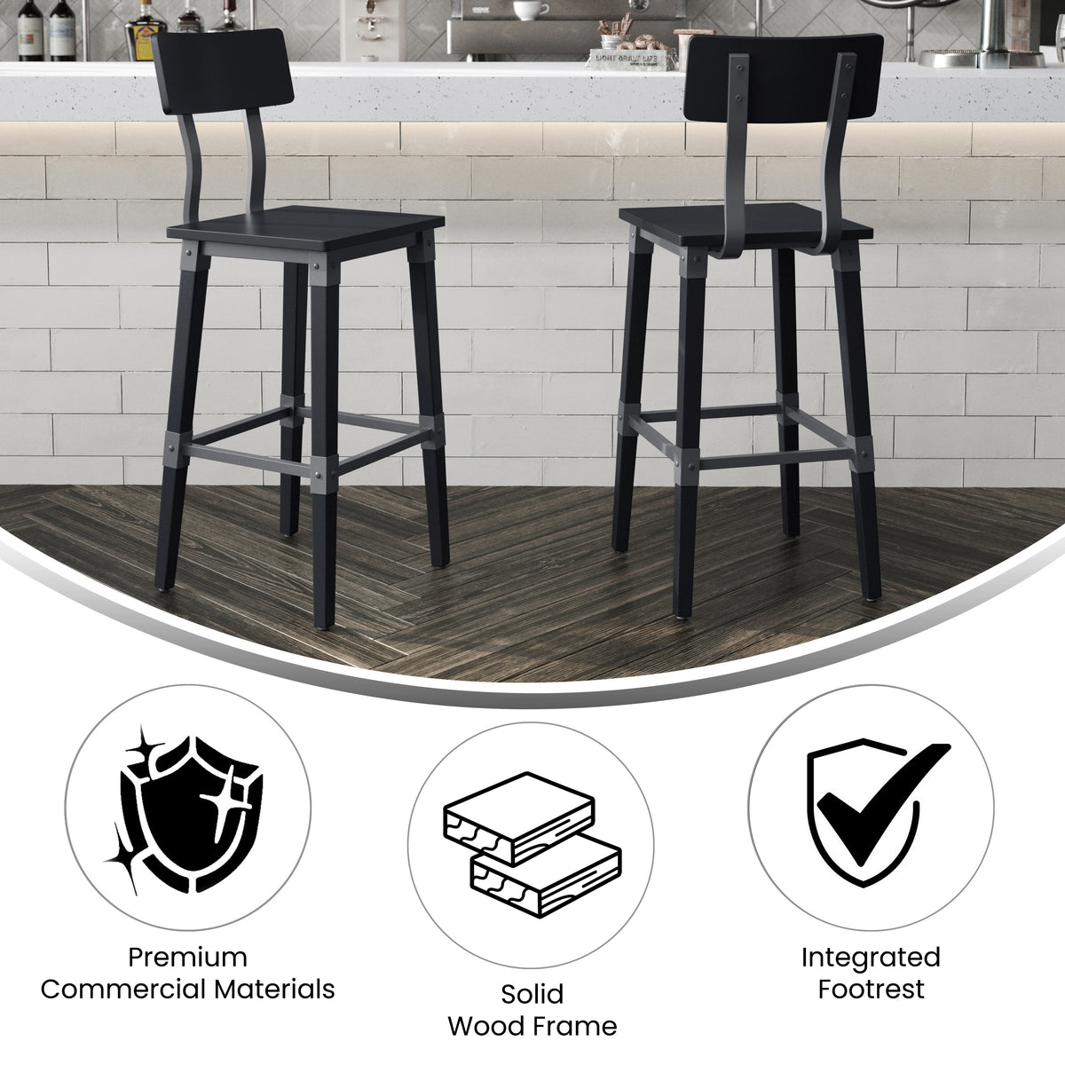2 Pack Rustic Antique Industrial Wood Dining Barstool