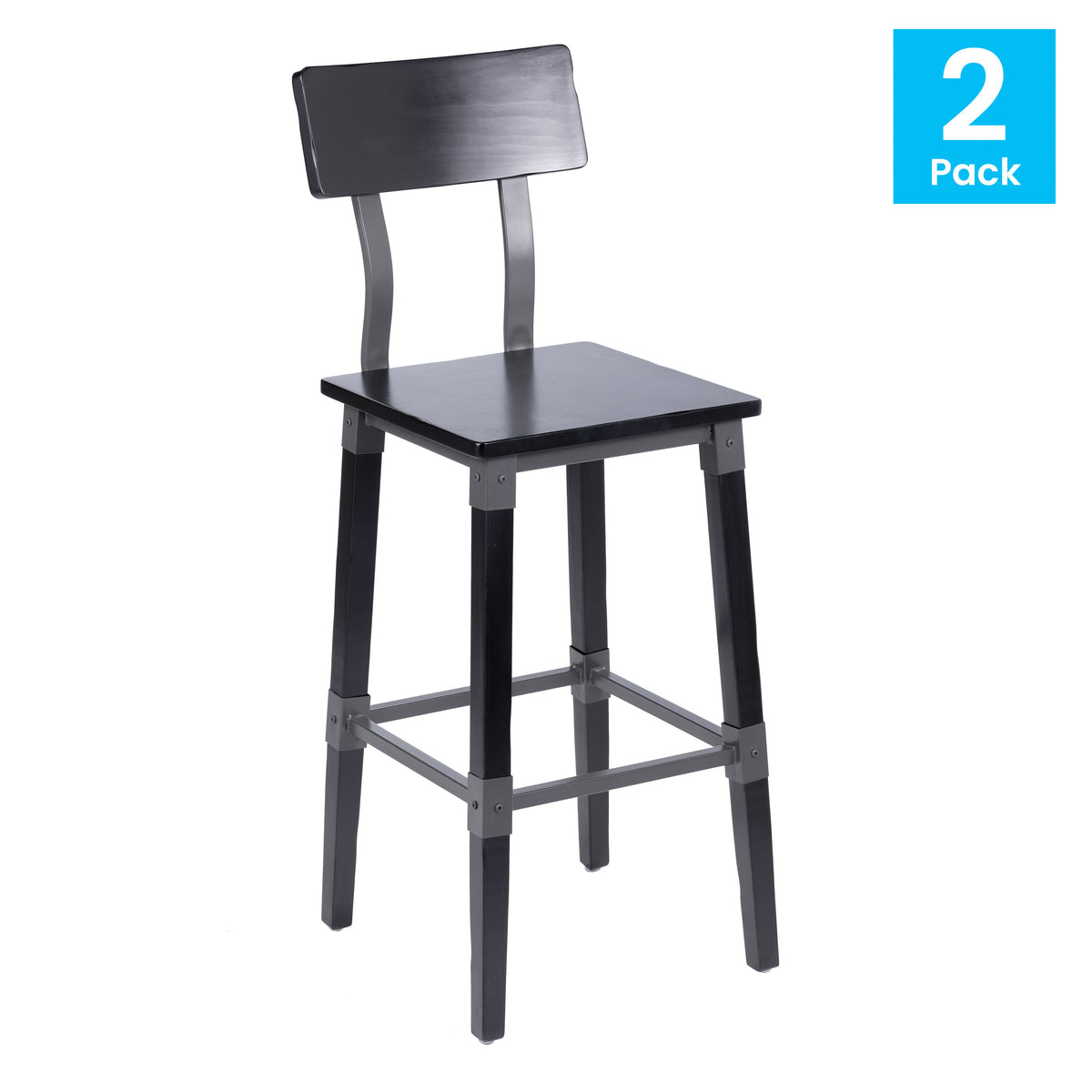 2 Pack Rustic Antique Industrial Wood Dining Barstool