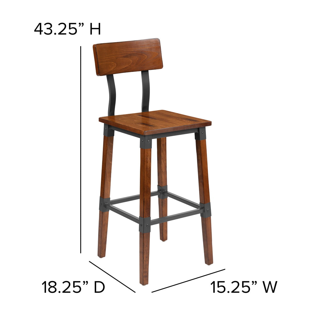2 Pack Rustic Antique Industrial Wood Dining Barstool
