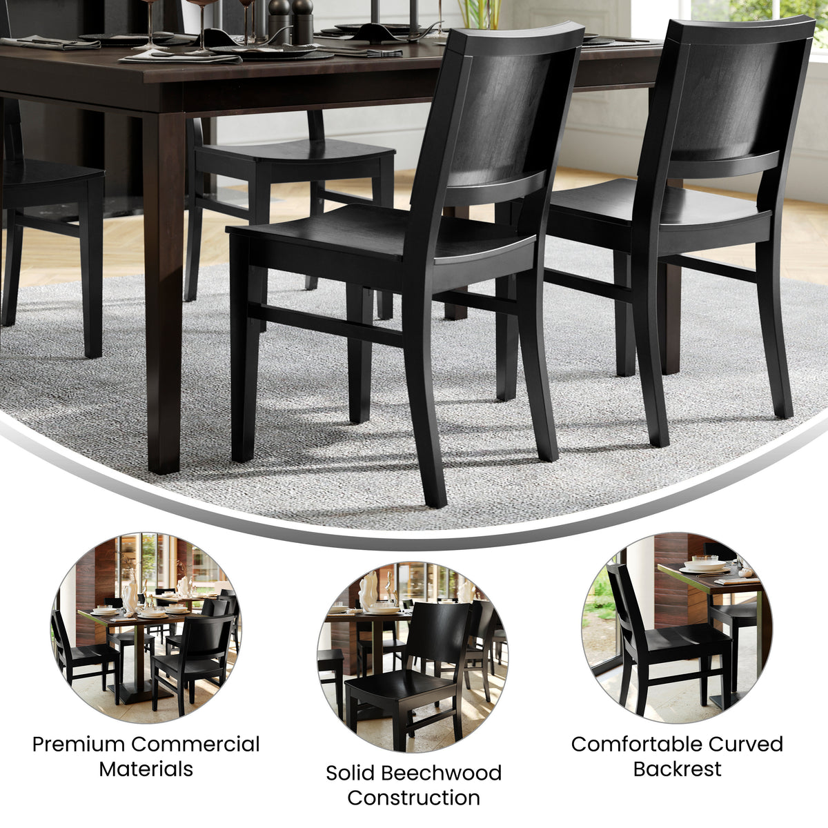 2 Pack Naples Commercial Grade Solid Wood Dining Chairs with Curved Backrests