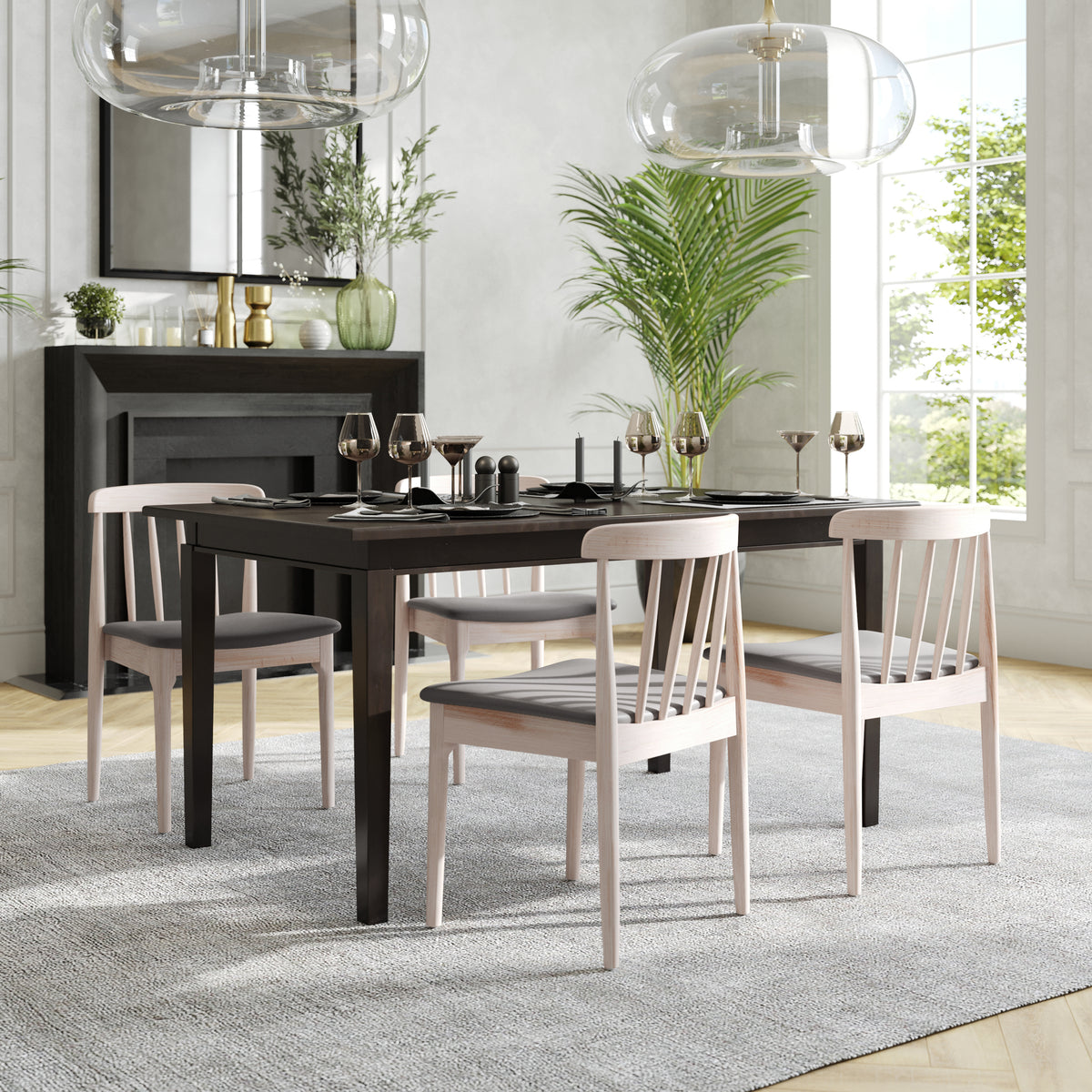 Chester Set of 2 Commercial Grade Solid Wood Dining Chairs with Slatted Backrests and Vinyl Seats
