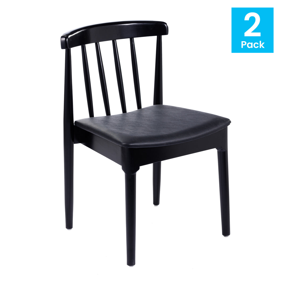 Chester Set of 2 Commercial Grade Solid Wood Dining Chairs with Slatted Backrests and Vinyl Seats