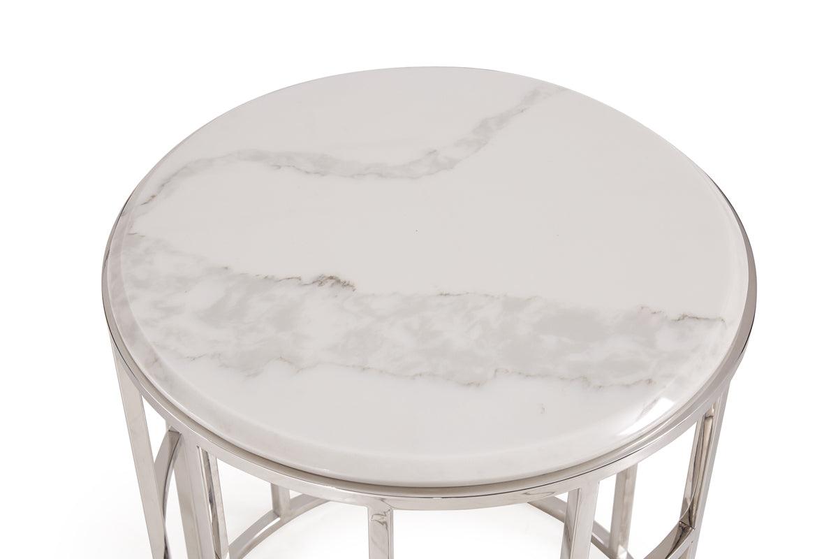Silvan Modern Marble and Stainless Steel End Table