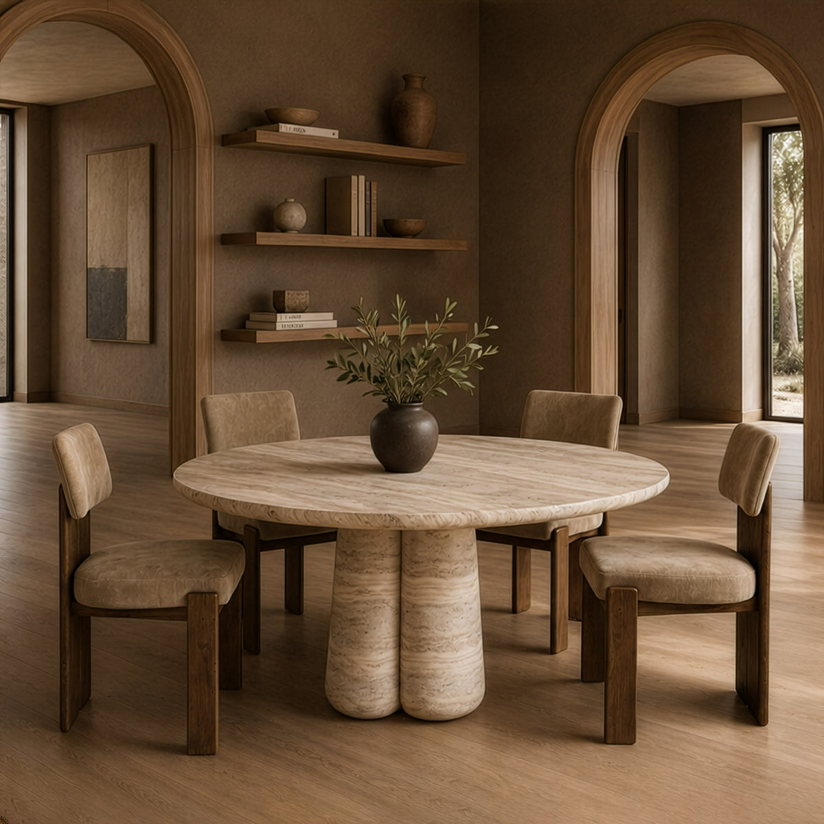 Aragats - Modern Faux Travertine Concrete Round Dining Table