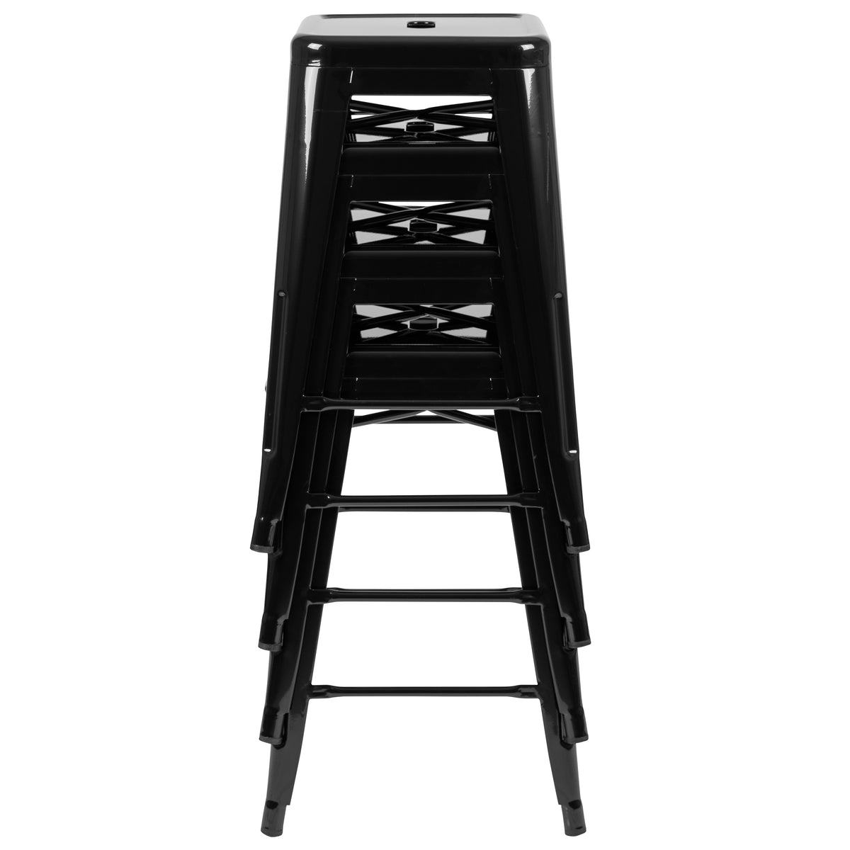 24" High Metal Counter-Height, Indoor Bar Stool - Stackable Set of 4