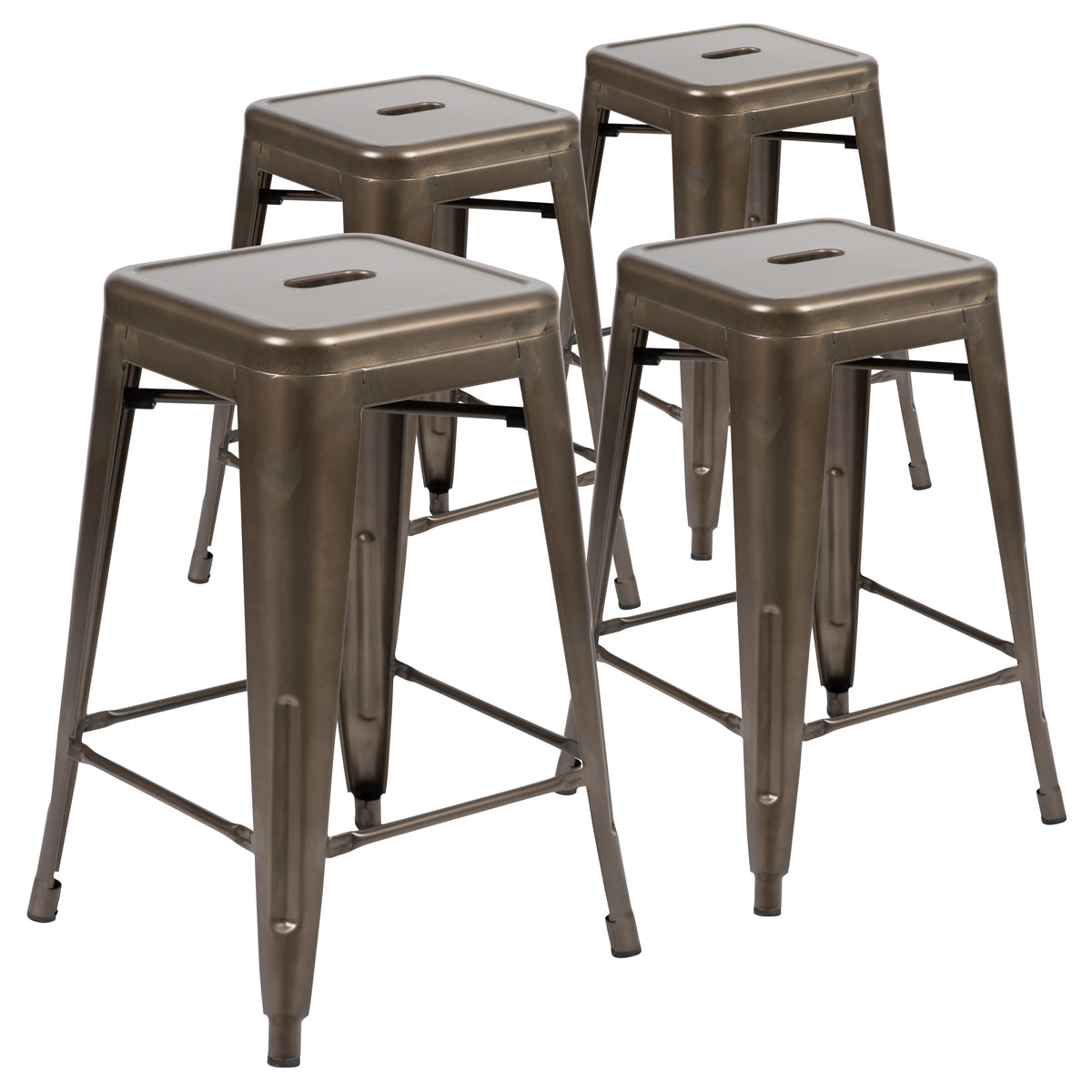 24" High Metal Counter-Height, Indoor Bar Stool - Stackable Set of 4