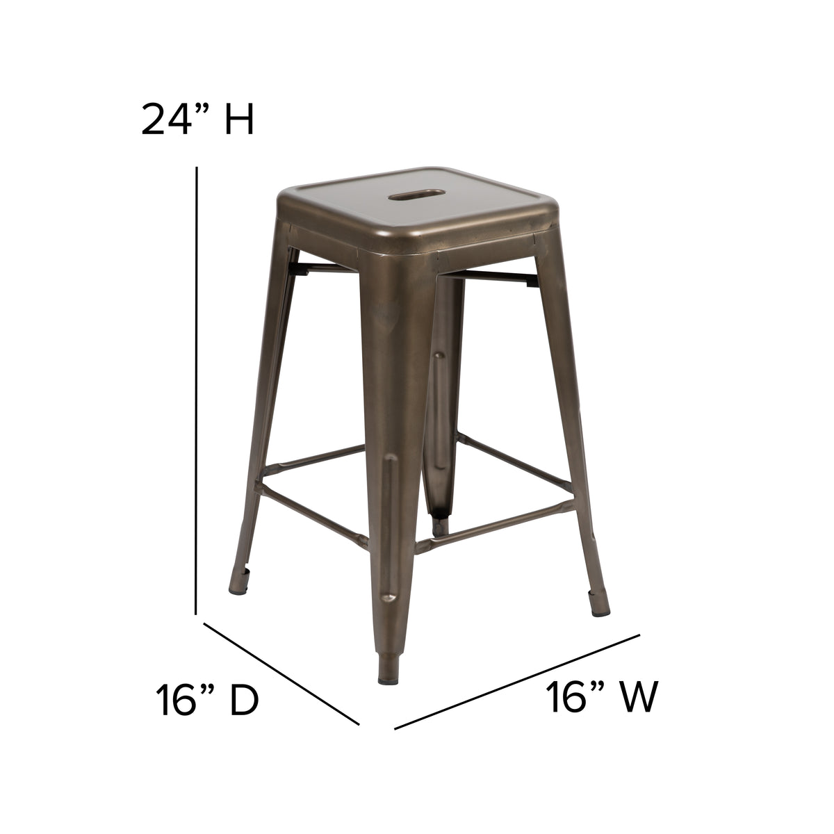 24" High Metal Counter-Height, Indoor Bar Stool - Stackable Set of 4