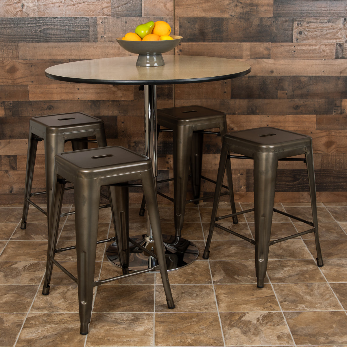 24" High Metal Counter-Height, Indoor Bar Stool - Stackable Set of 4