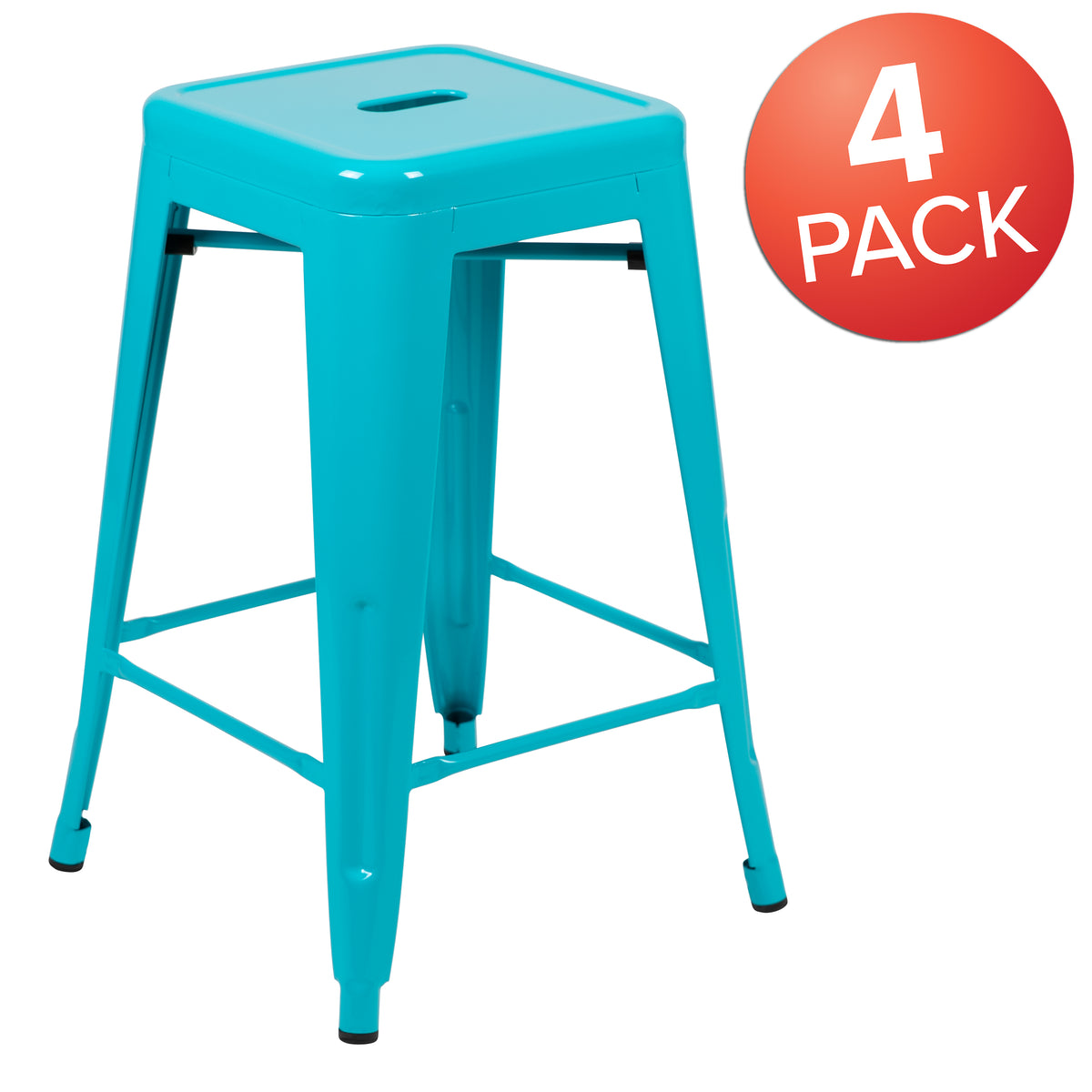 24" High Metal Counter-Height, Indoor Bar Stool - Stackable Set of 4