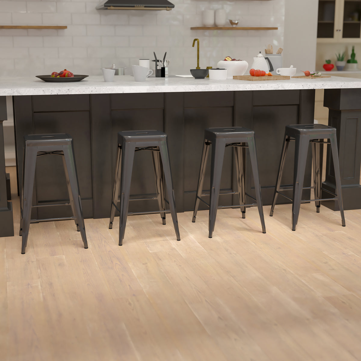 30" High Metal Indoor Bar Stool - Stackable Set of 4
