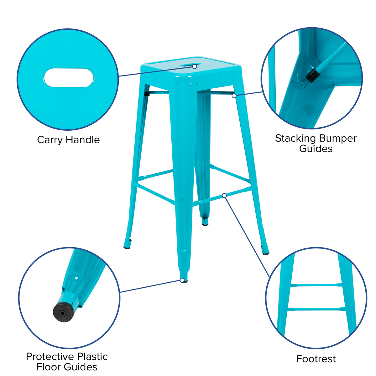 30" High Metal Indoor Bar Stool - Stackable Set of 4