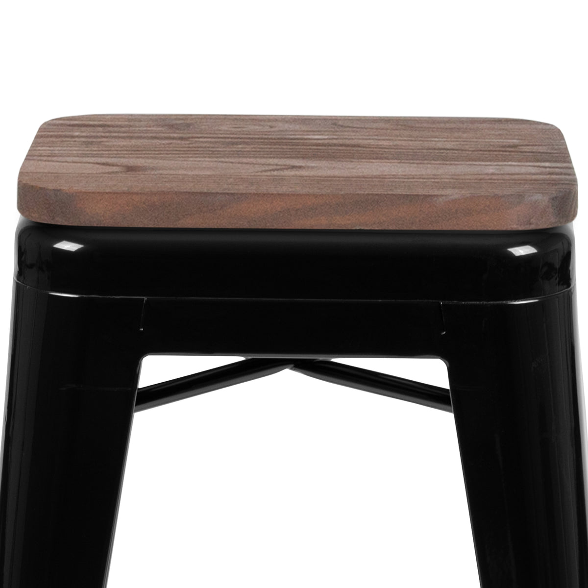 24" High Metal Counter-Height, Indoor Bar Stool with Wood Seat - Stackable Set of 4