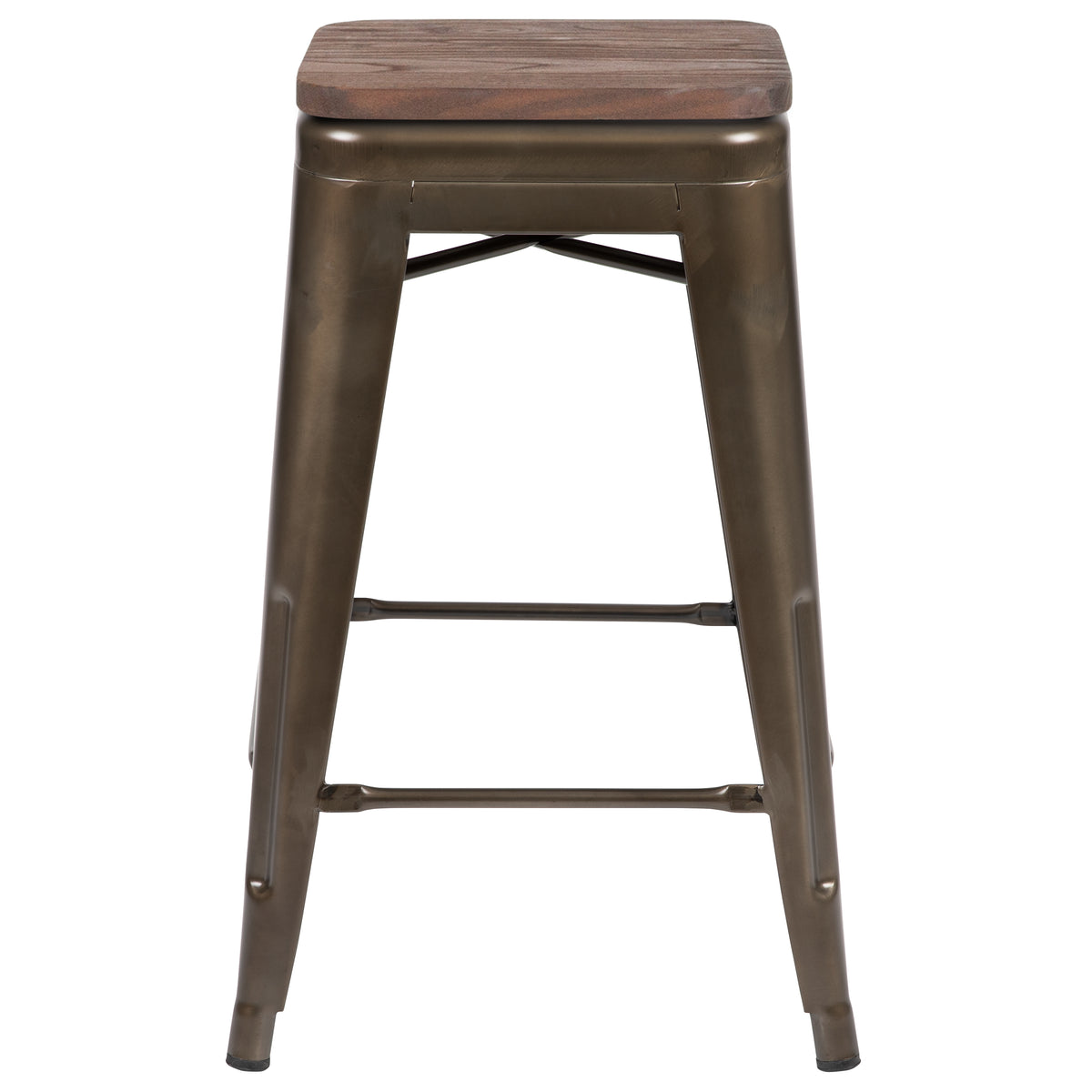 24" High Metal Counter-Height, Indoor Bar Stool with Wood Seat - Stackable Set of 4
