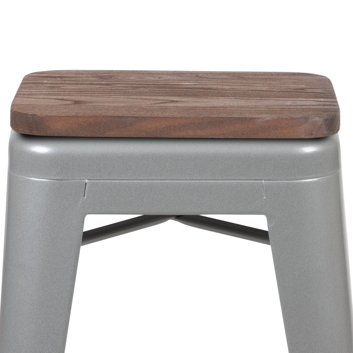 24" High Metal Counter-Height, Indoor Bar Stool with Wood Seat - Stackable Set of 4