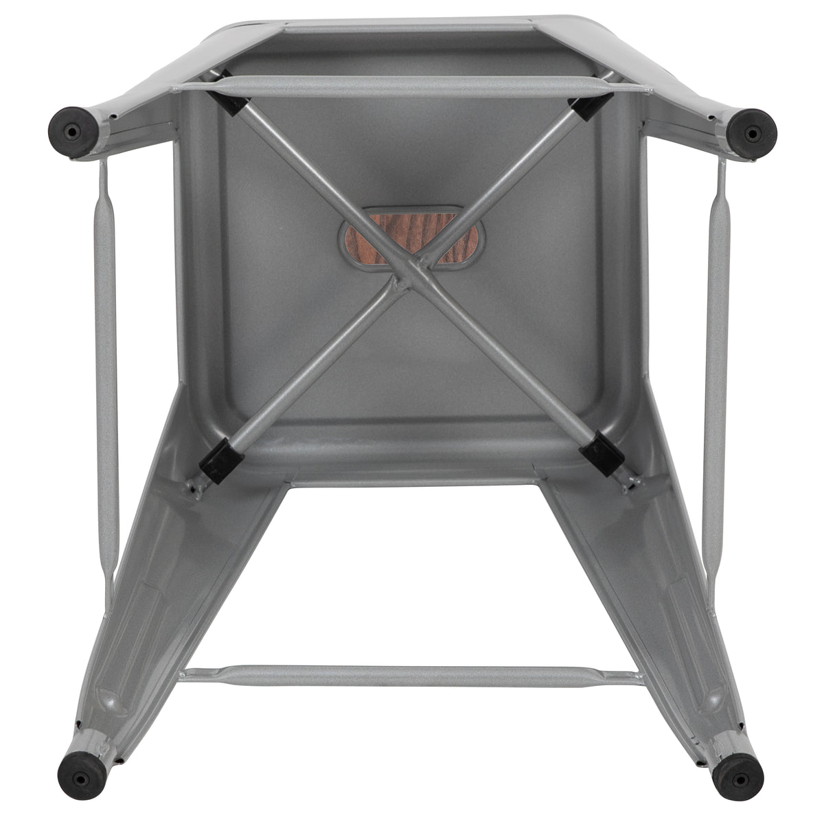 24" High Metal Counter-Height, Indoor Bar Stool with Wood Seat - Stackable Set of 4