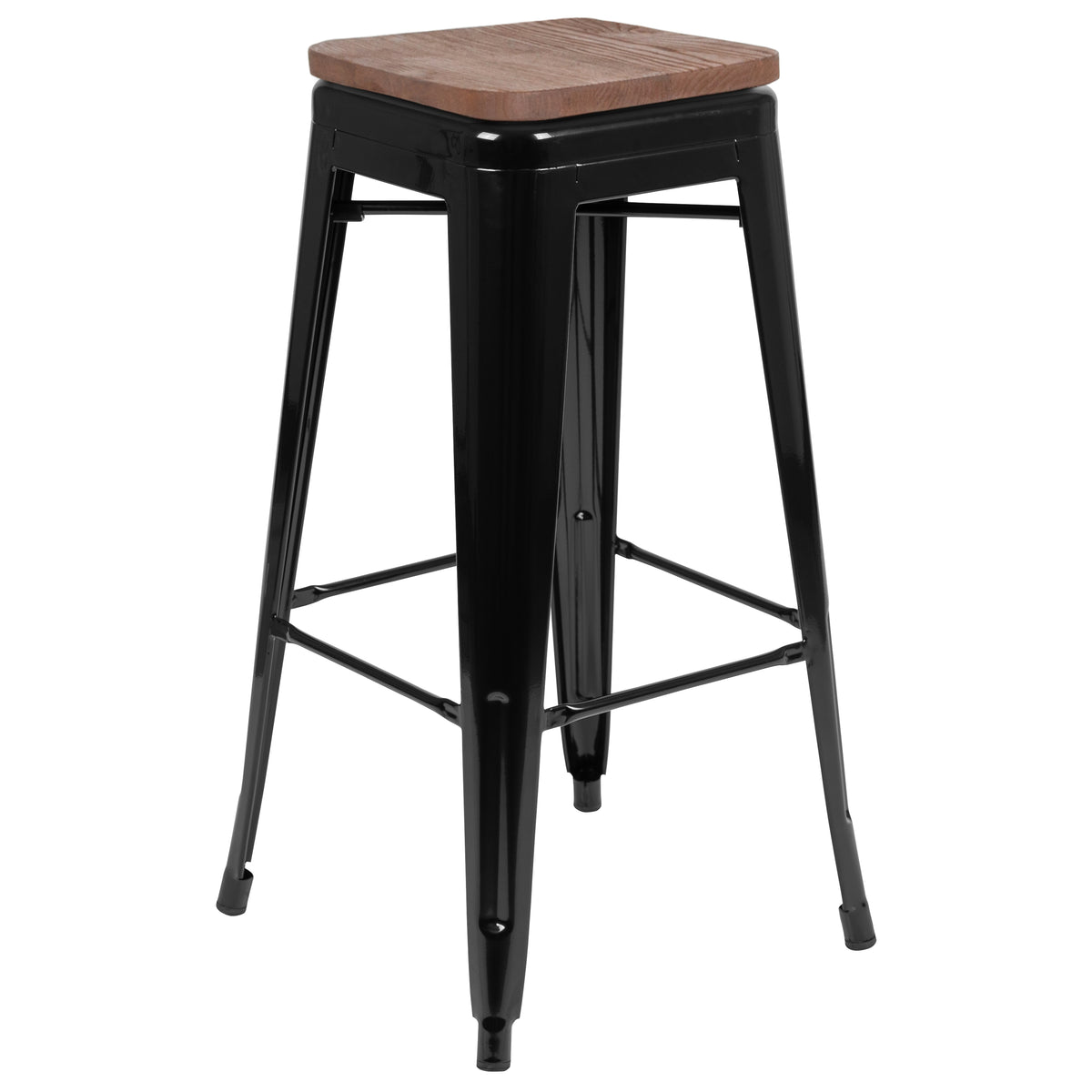 30" High Metal Indoor Bar Stool with Wood Seat - Stackable Set of 4