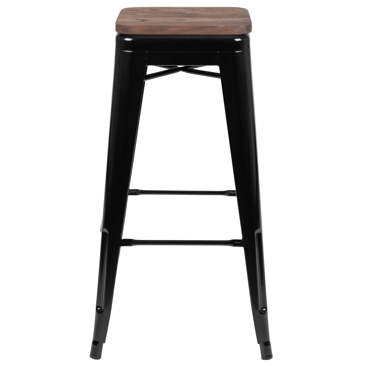 30" High Metal Indoor Bar Stool with Wood Seat - Stackable Set of 4