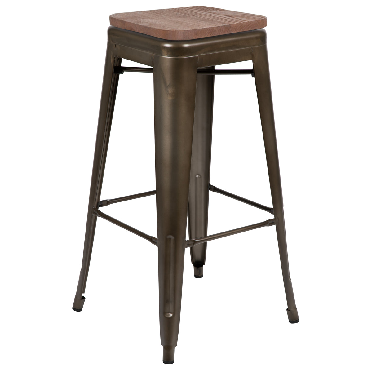 30" High Metal Indoor Bar Stool with Wood Seat - Stackable Set of 4